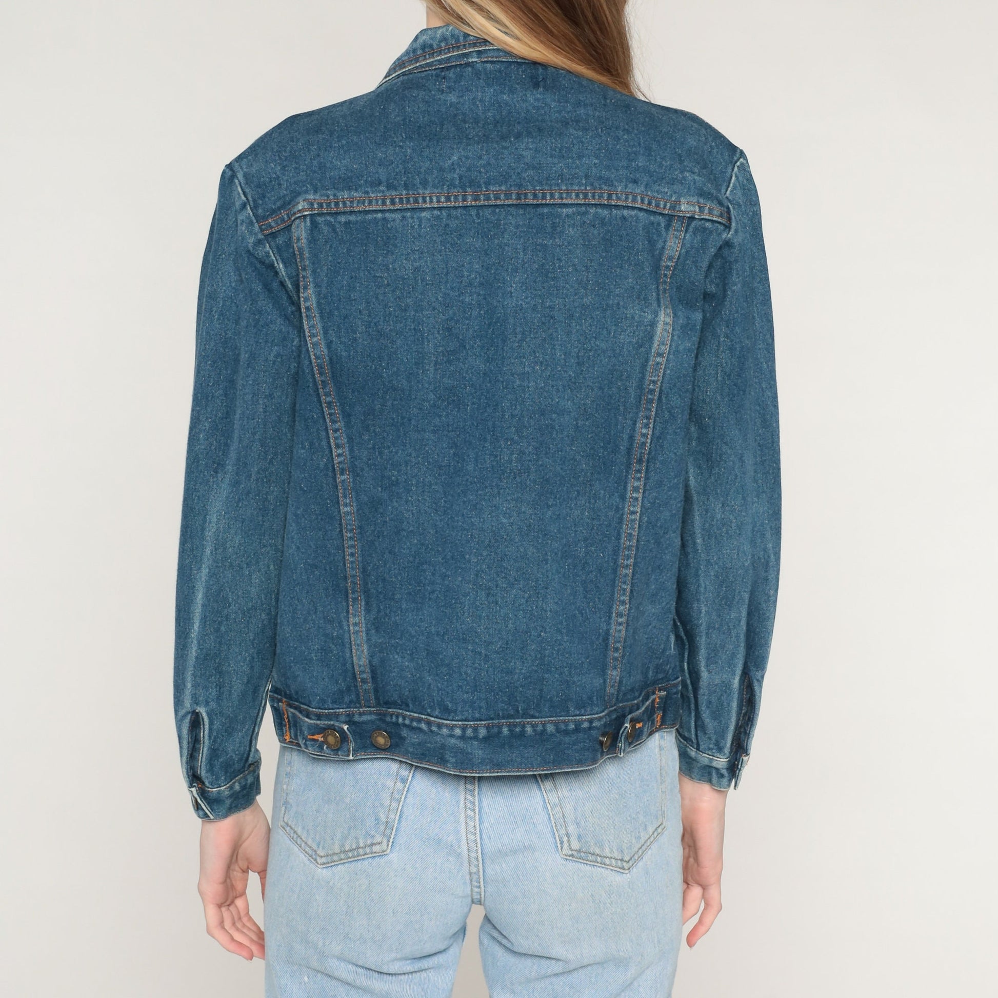 80s Blue Denim Jacket Embroidered Onion Chest Graphic Extra Small