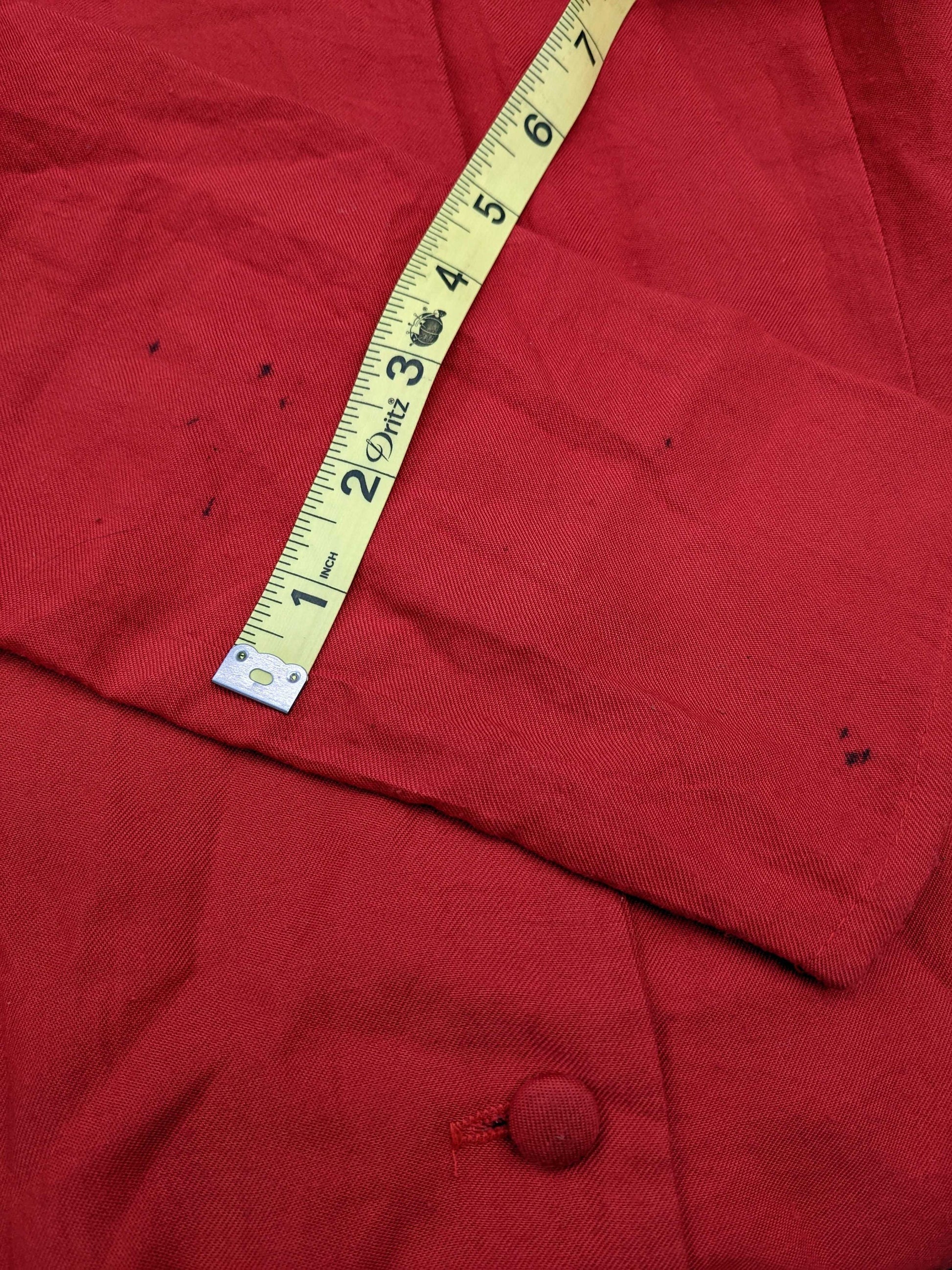 80s Red Rayon Twill Button-Up Mini Dress High-Low Hem Long Sleeve Medium