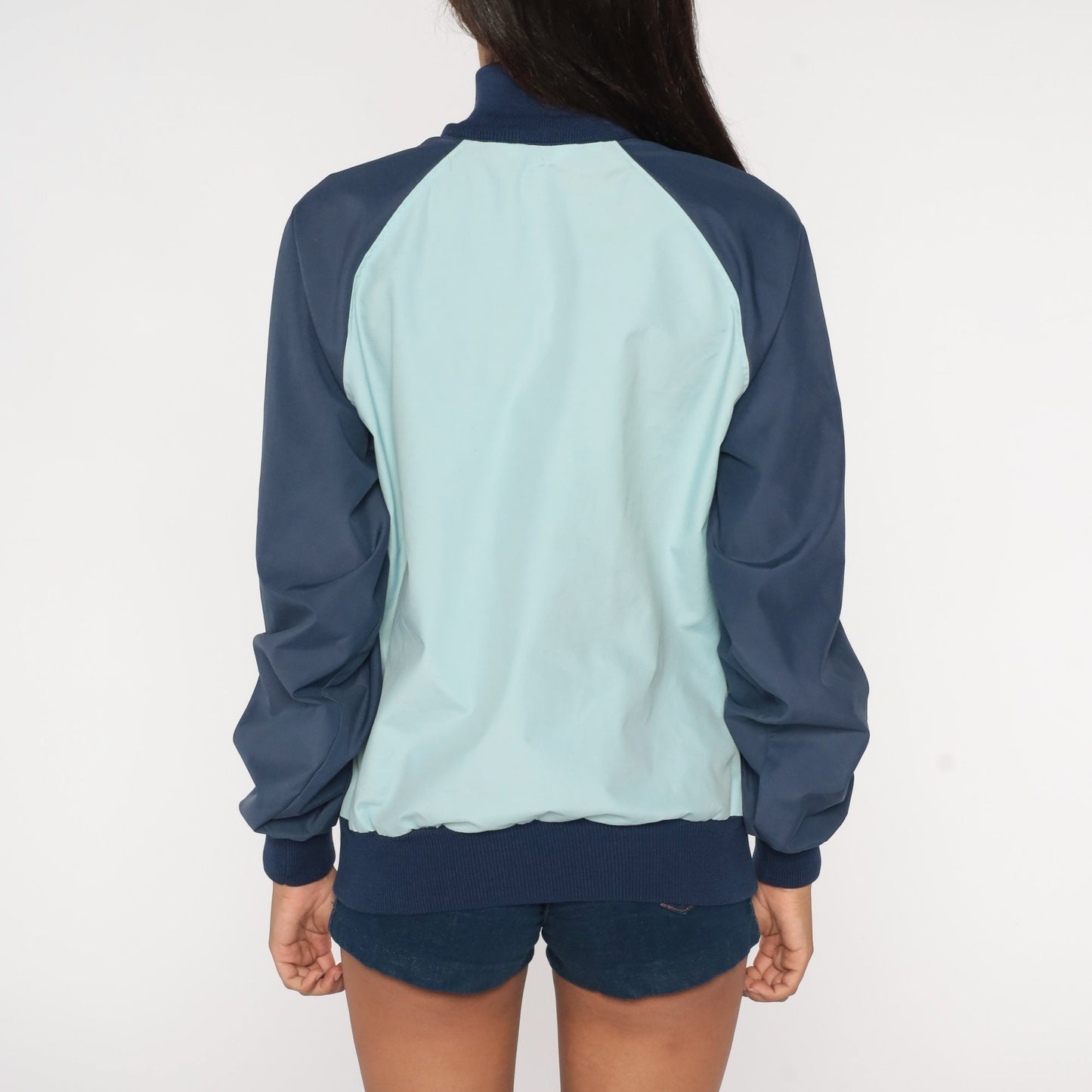 80s Baby Blue Navy Colour Block Half Zip Pullover Jacket Medium