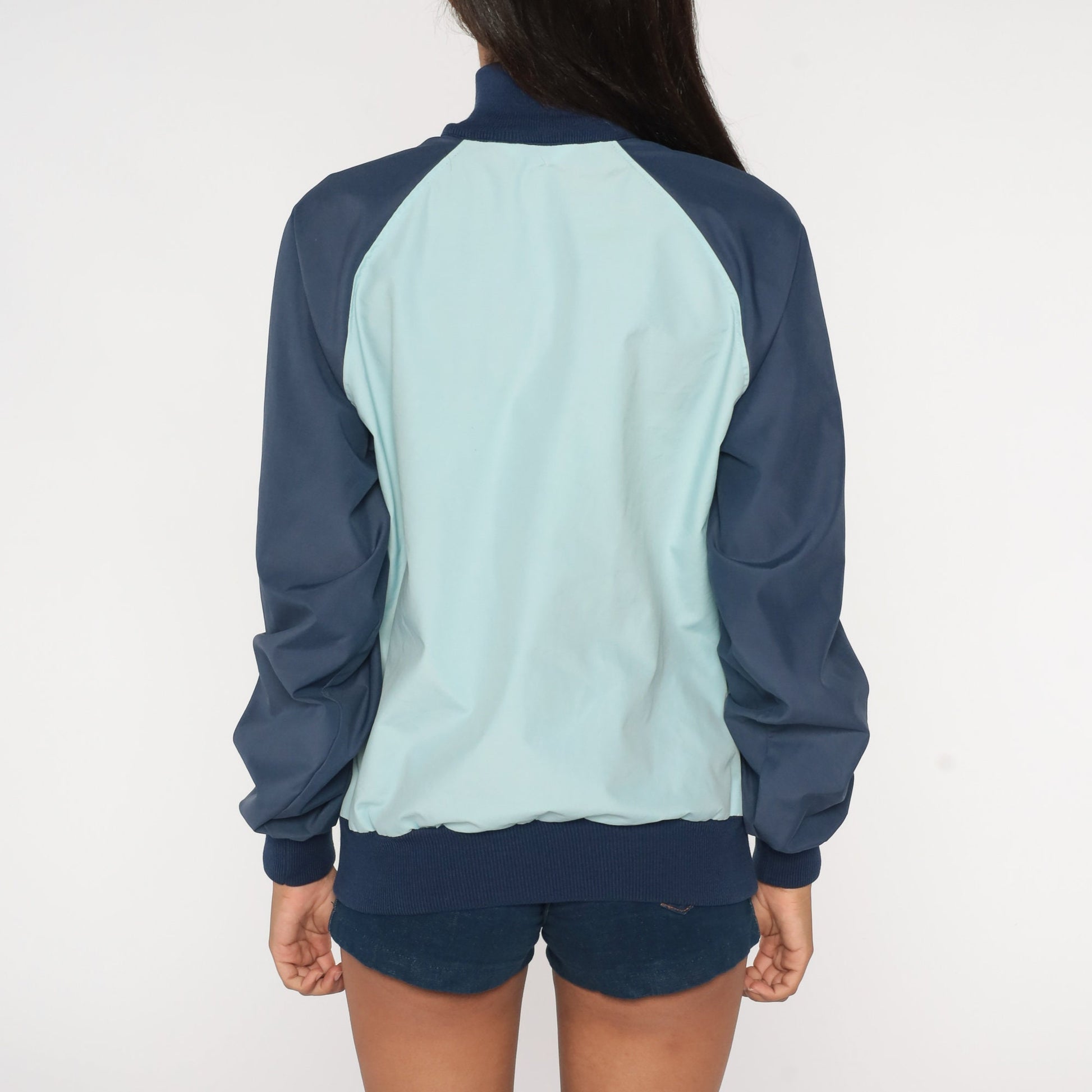 80s Baby Blue Navy Colour Block Half Zip Pullover Jacket Medium