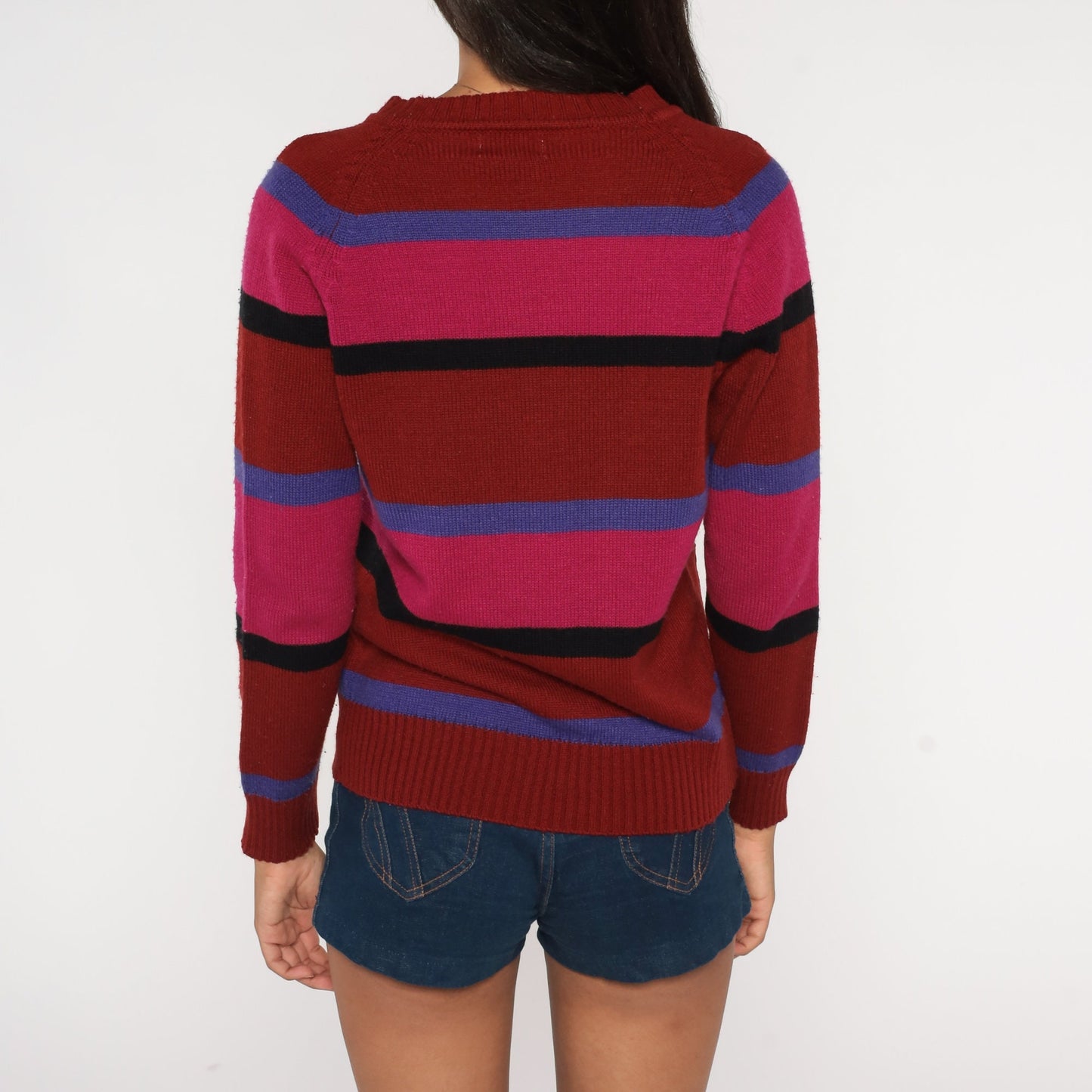 70s Striped Cardigan Rust Red Pink Purple V-Neck Button-Up Knit Small