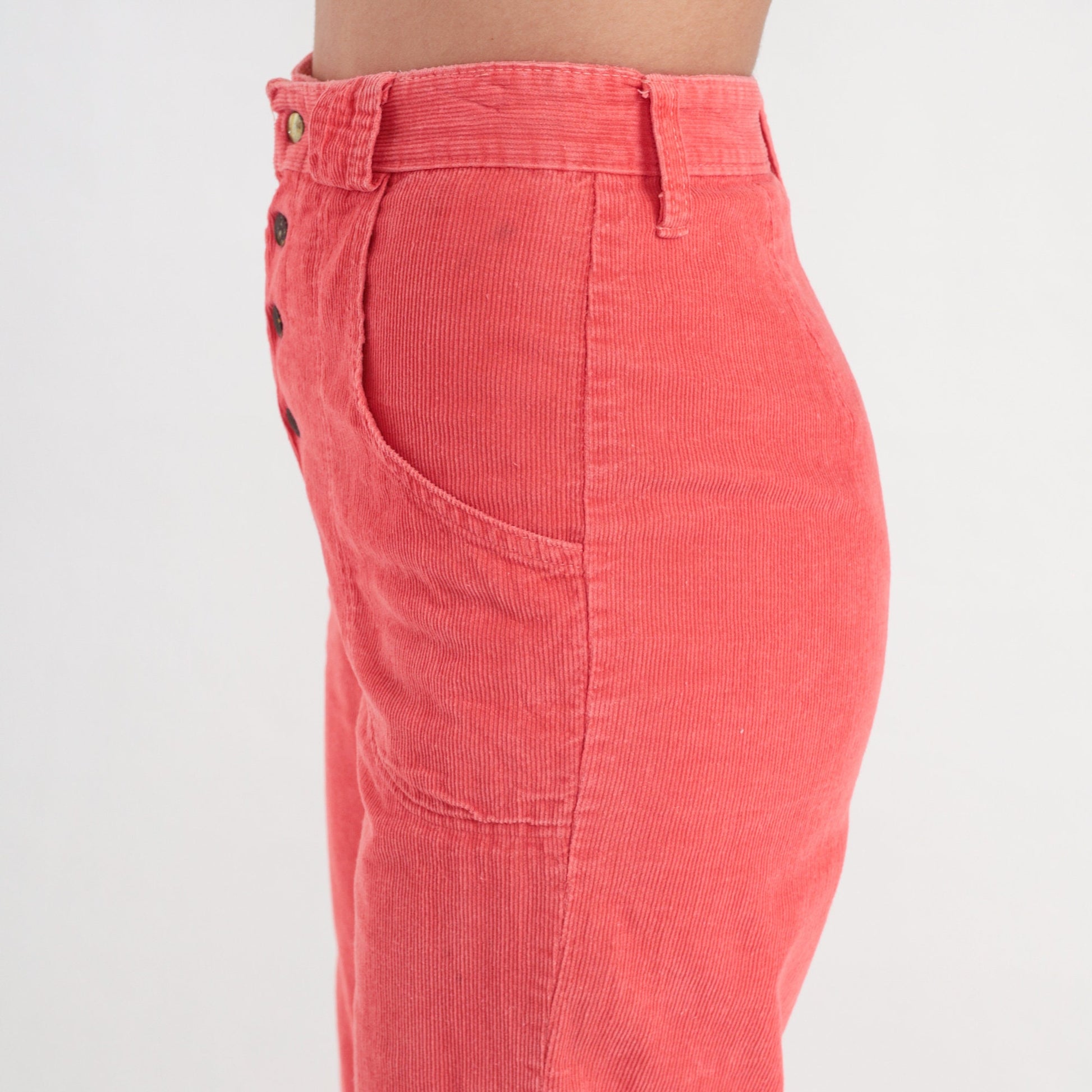 70s Coral Corduroy Bell Bottom Trousers High Waist Wide Leg Extra Small