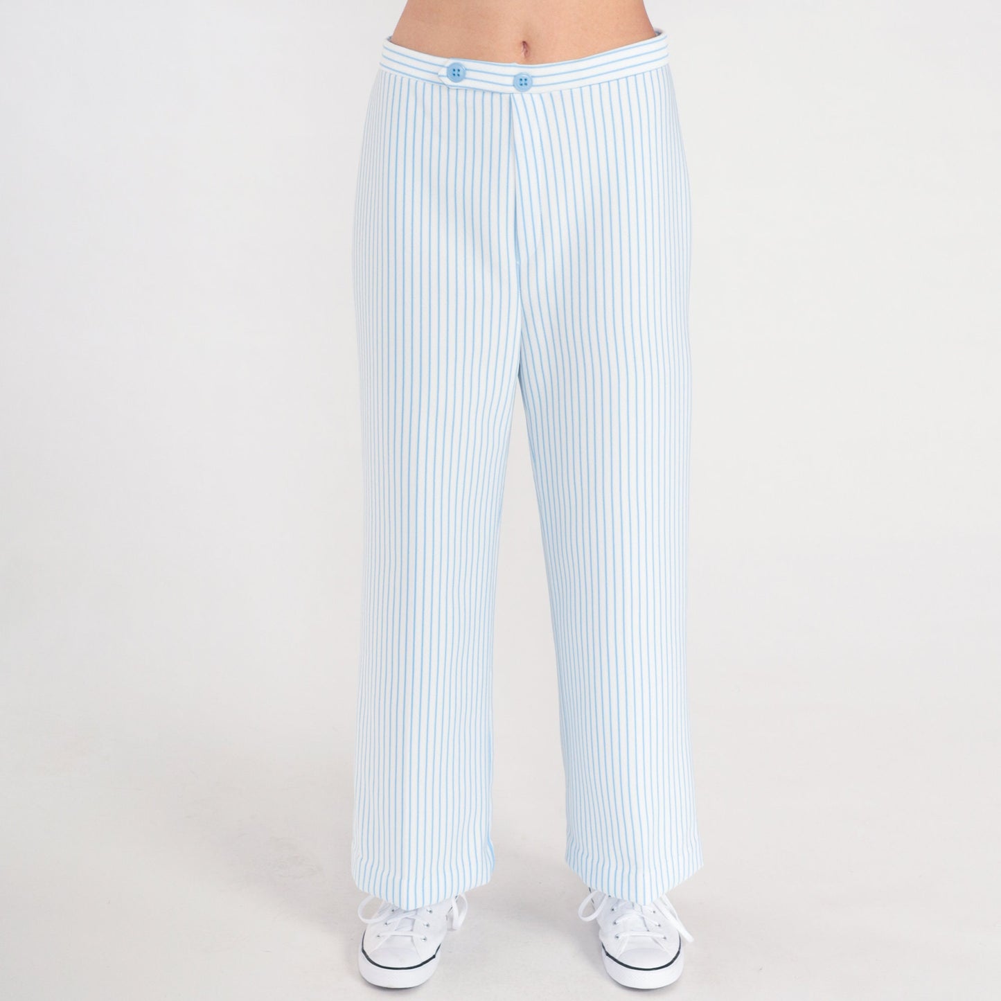 70s White Blue Striped High Rise Straight Leg Trousers Medium 29