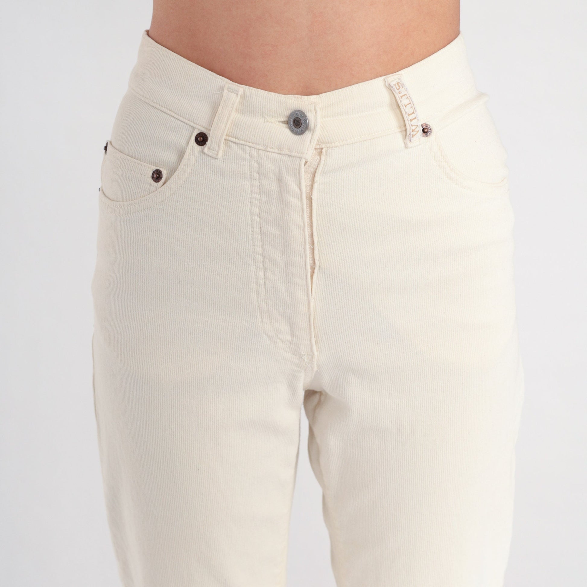 Y2K Cream Skinny Jeans High Waisted Ribbed Stretch Denim Small S