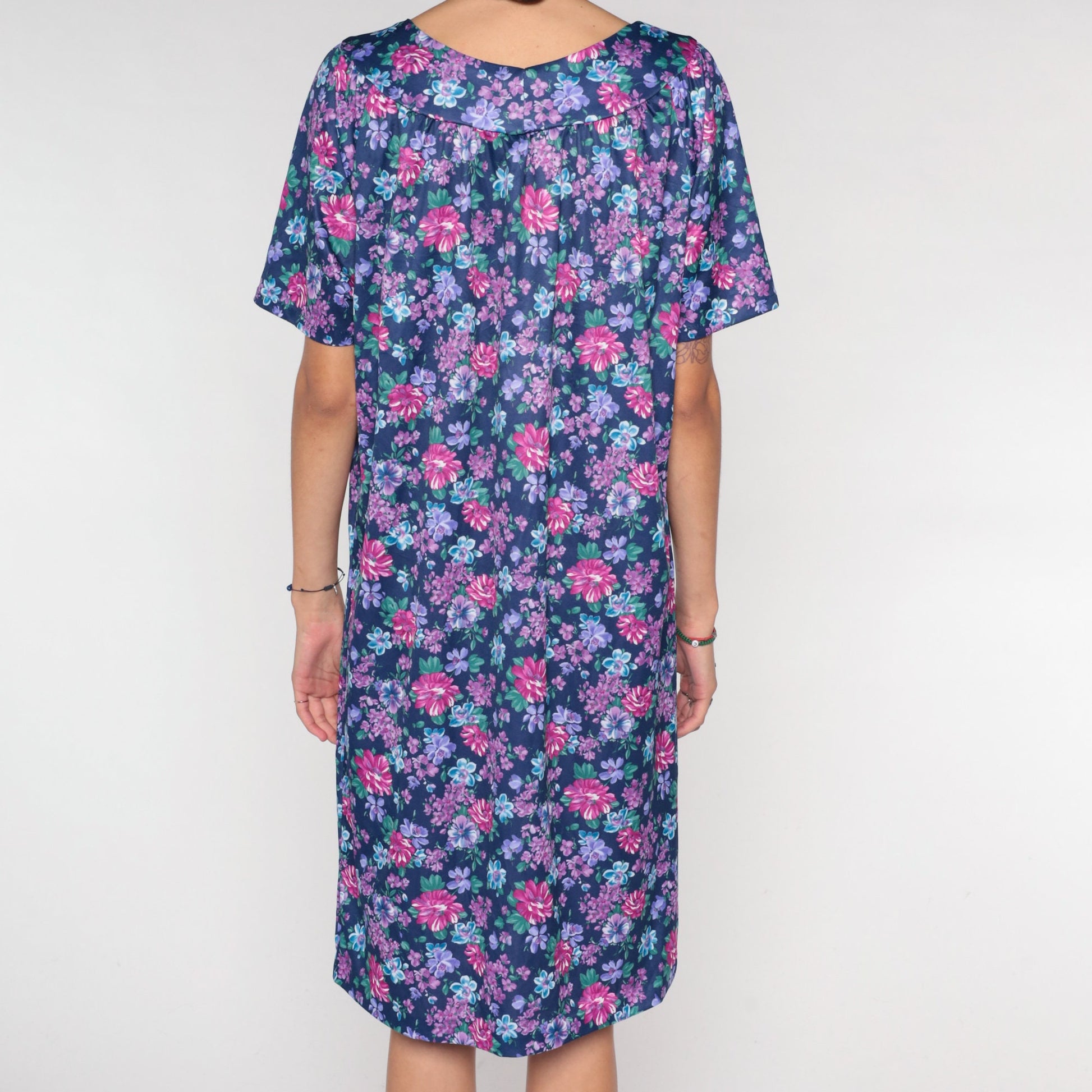 90s Purple Floral Tent Dress Mini Short Sleeve Lounge Dress XXL