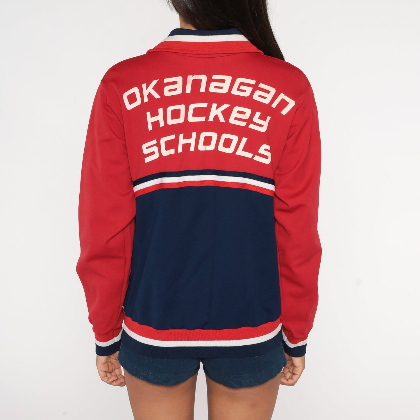 80s Okanagan Hockey Schools Track Jacket Red Navy Zip Up Large L