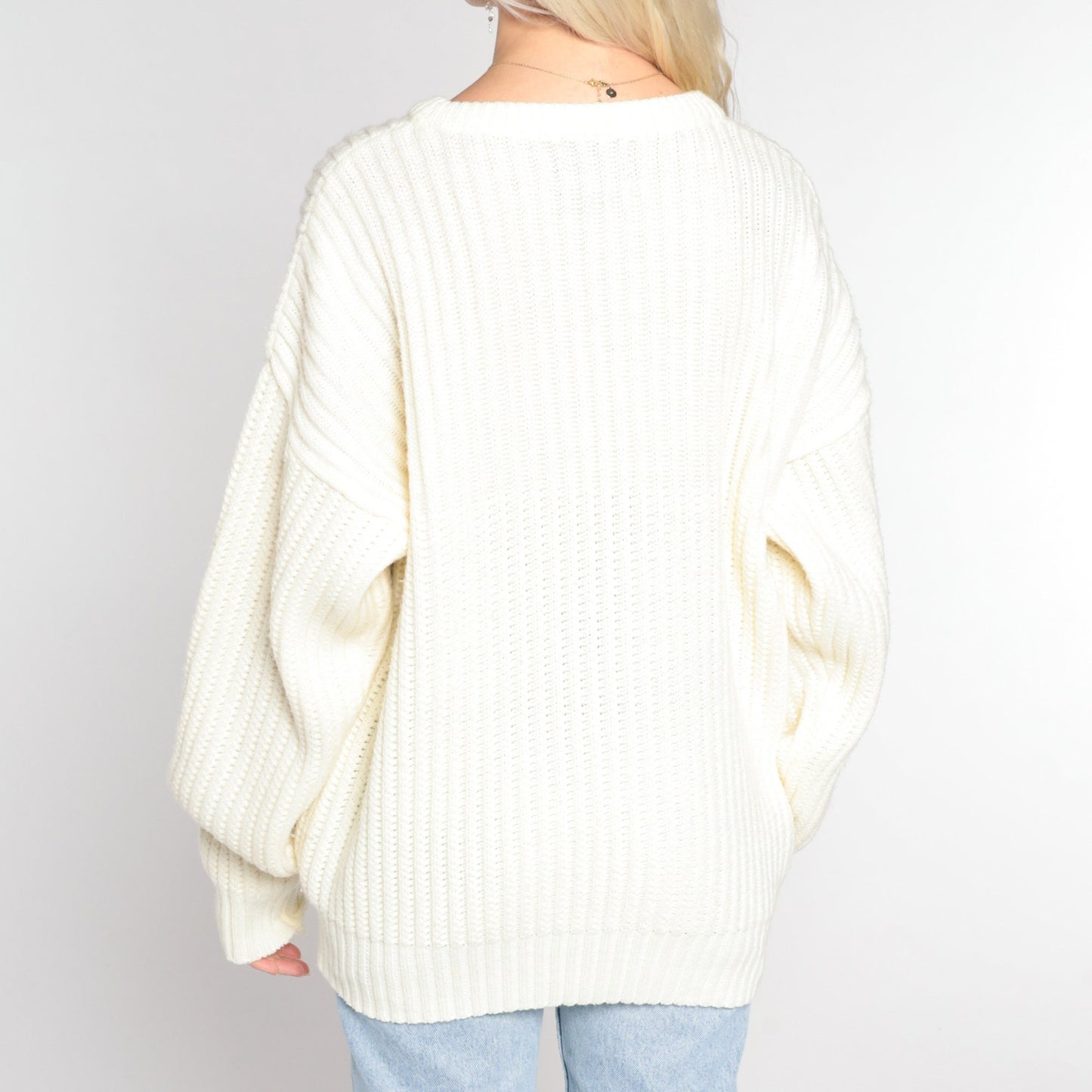 90s High Sierra Off-White Ribbed Knit Crewneck Pullover Sweater Large L