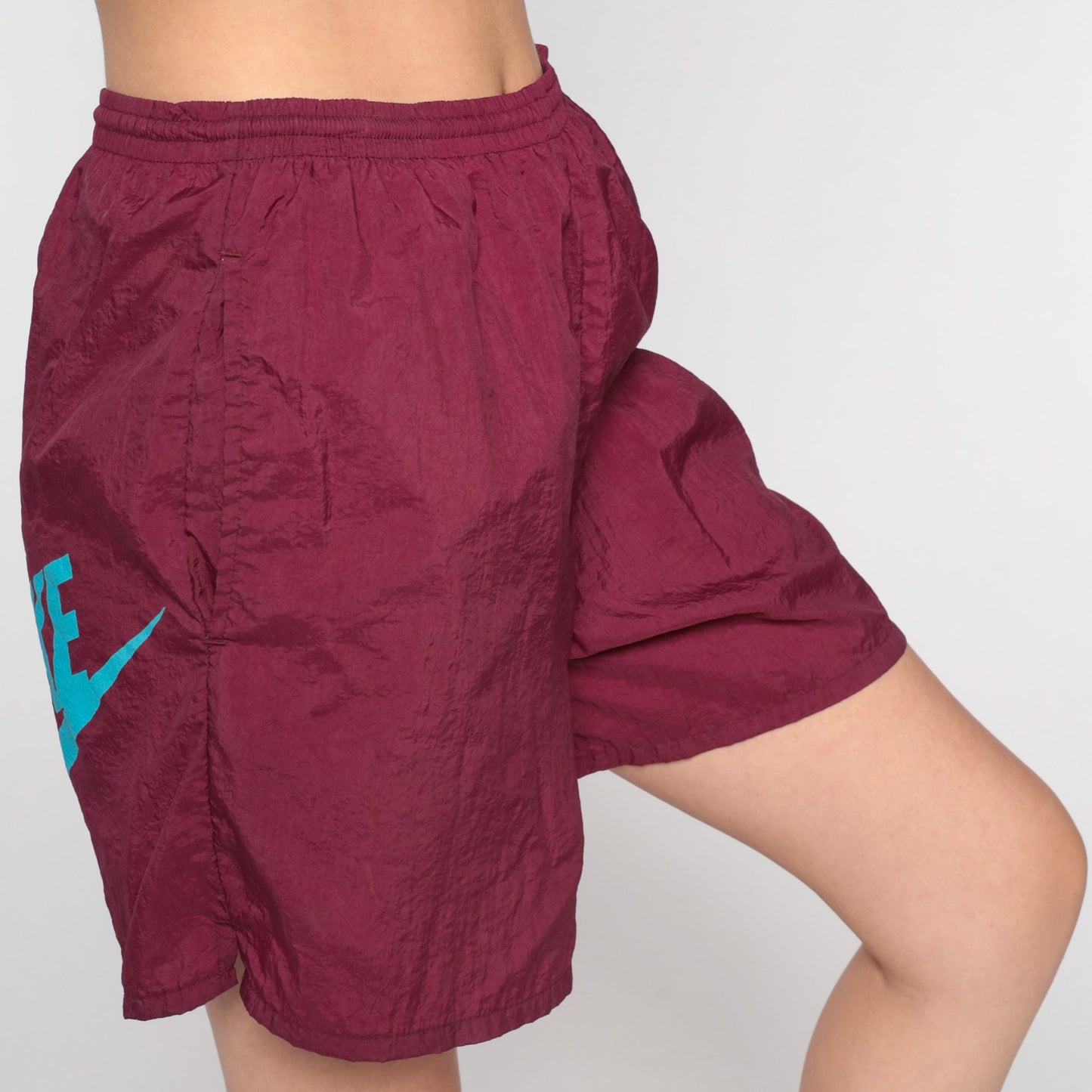 90s Nike Burgundy Nylon Swim Shorts High Rise Small S