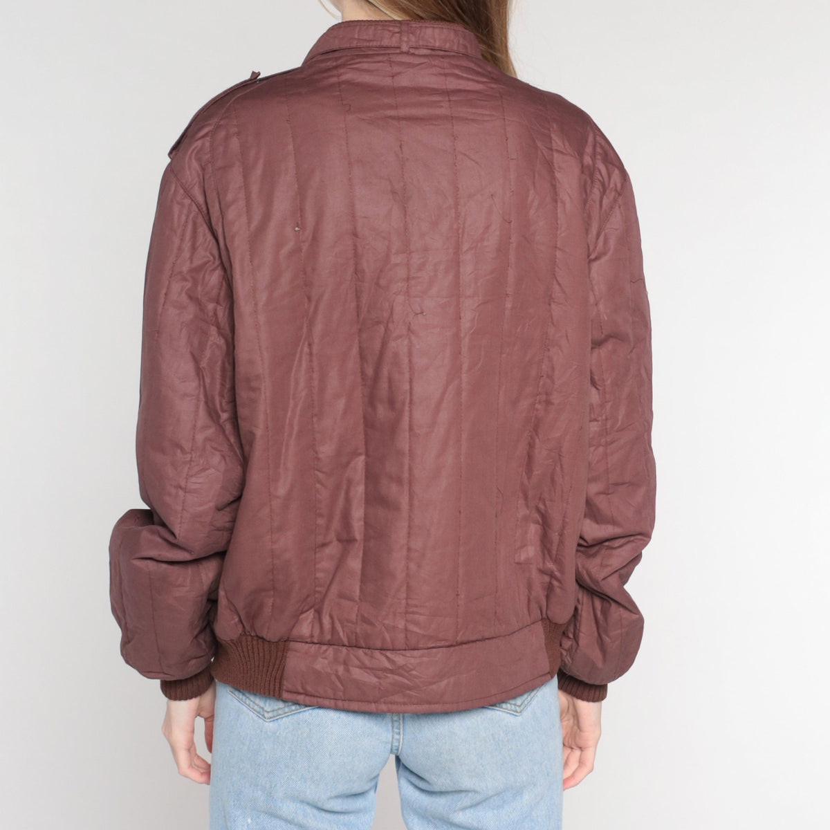 80s Members Only Brown Quilted Windbreaker Jacket Zip Bomber Medium