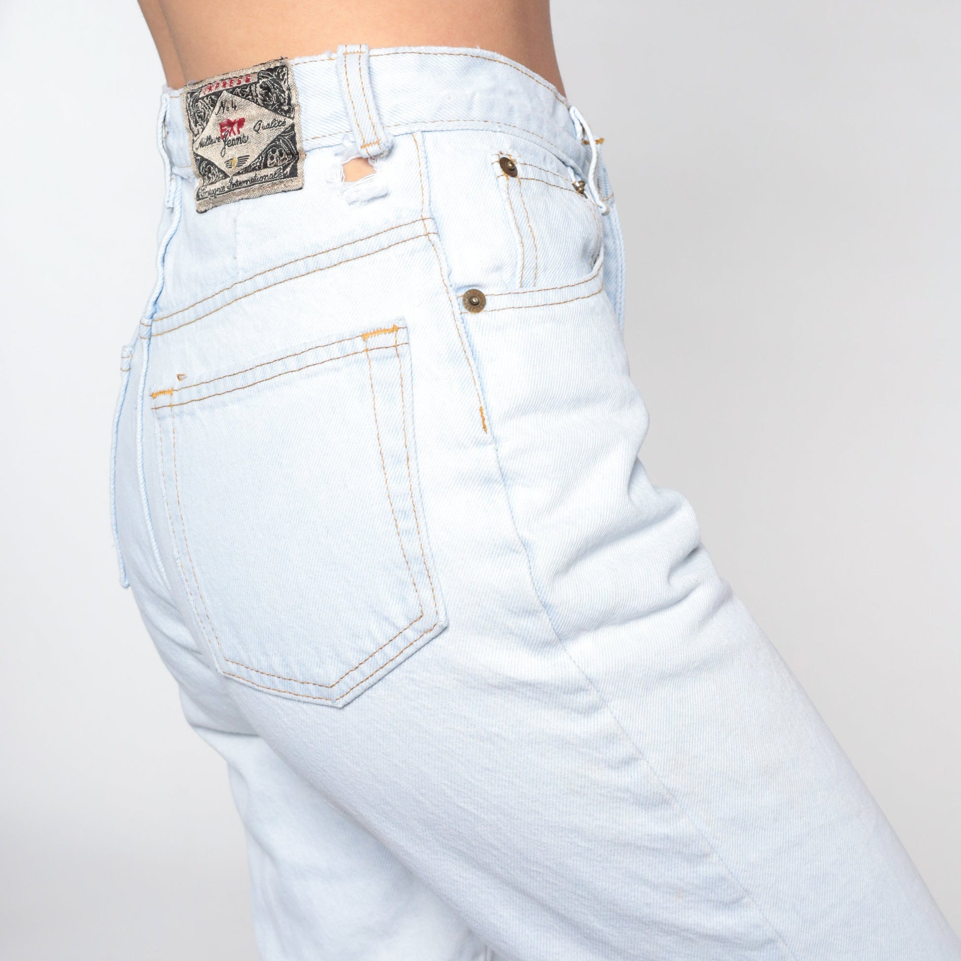 90s Light Wash Stone Denim High Waisted Slim Jeans Pale Blue Extra Small