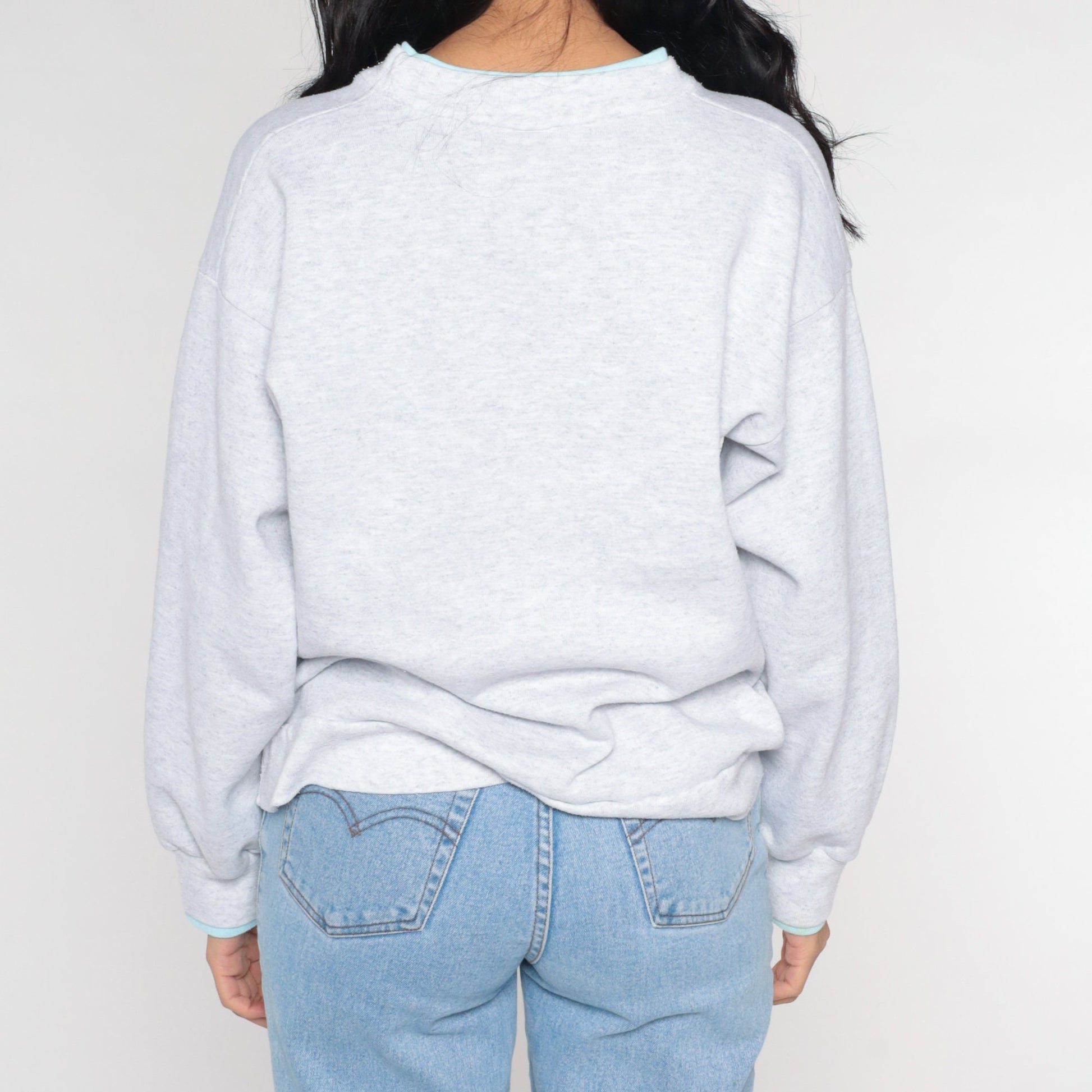 90s Winter Scene Sweatshirt Gold Glitter Trees Heather Grey Medium