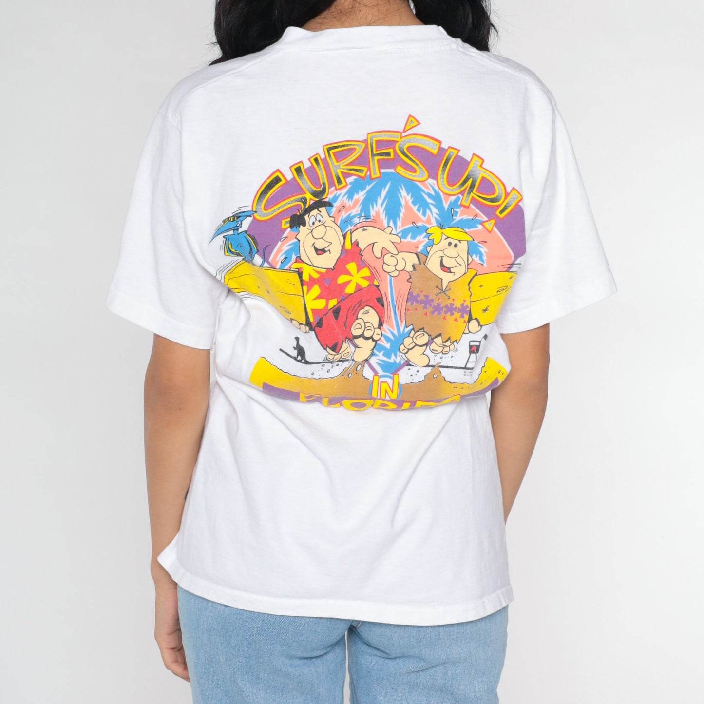 90s Flintstones Surf's Up Florida Graphic T-Shirt Small S