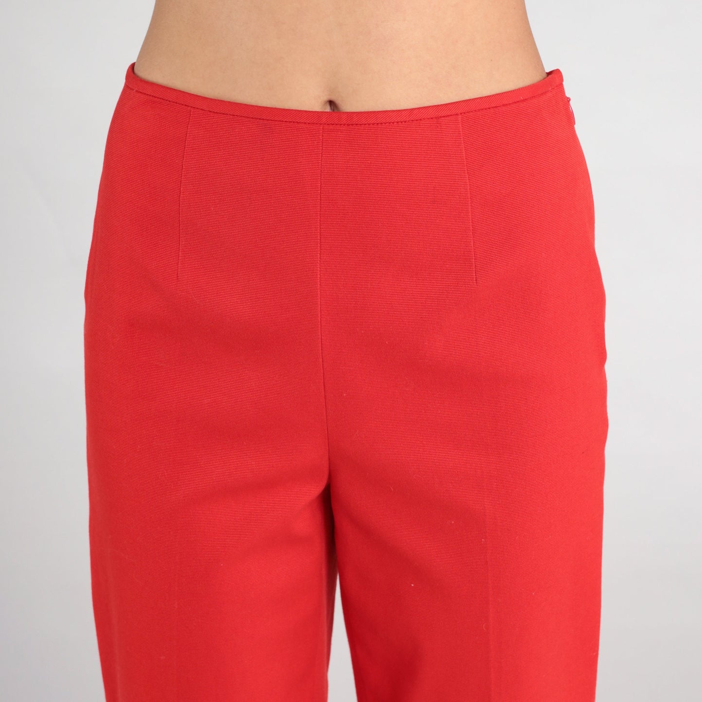 90s Red Slim Straight Ankle Trousers Mid Rise Side Zip Extra Small