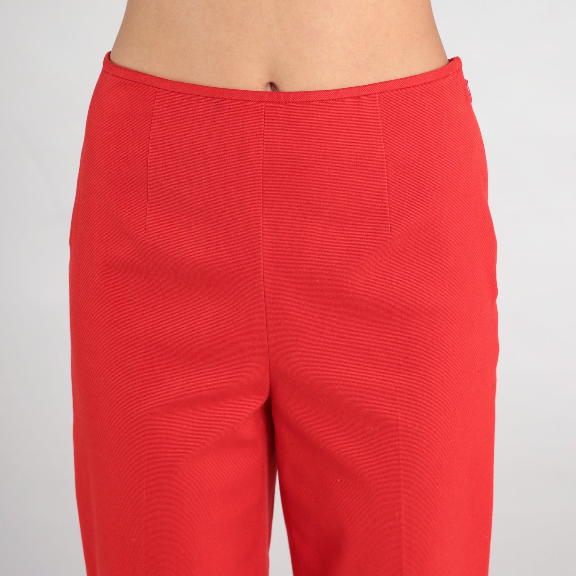90s Red Slim Straight Ankle Trousers Mid Rise Side Zip Extra Small