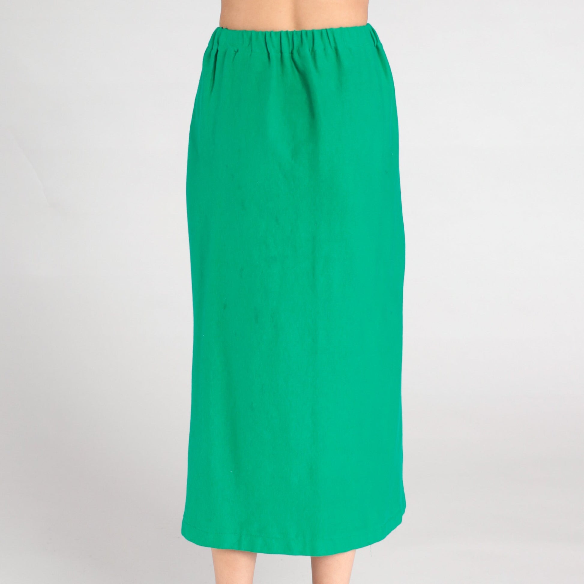80s Green Midi Skirt High Waist Straight Column Extra Small XS
