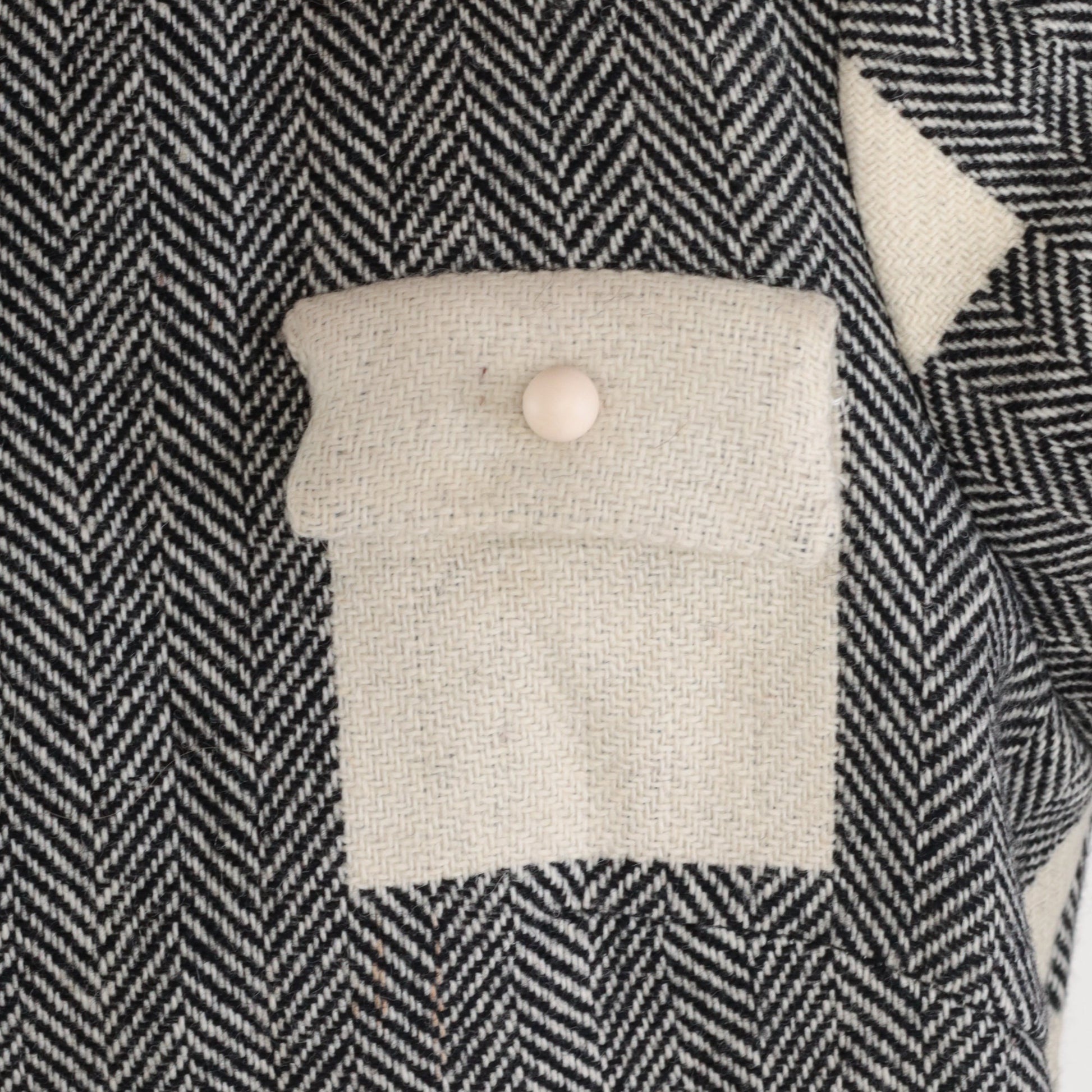 60s Wool Herringbone Mod Jacket Black White Open Front Extra Small
