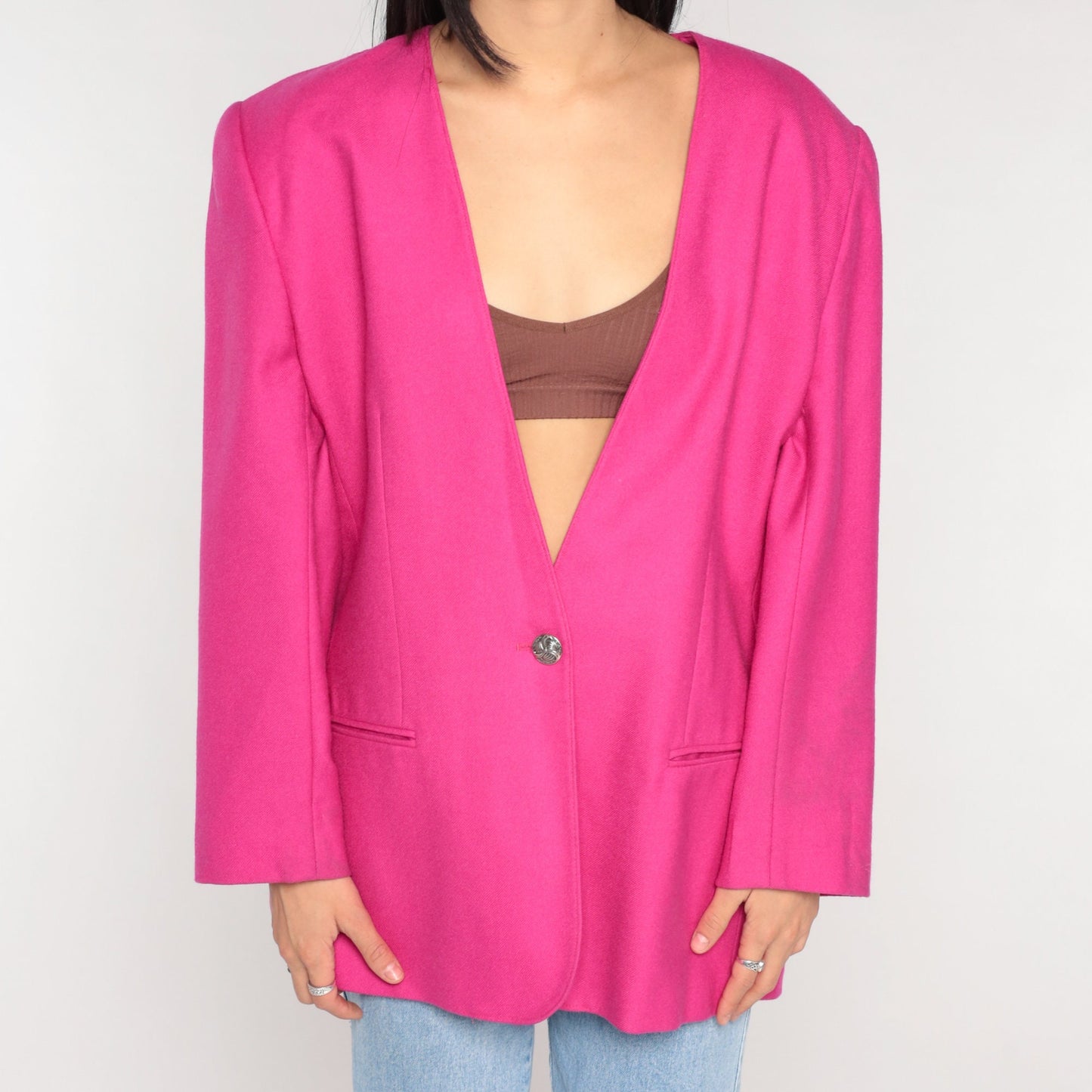 90s Georgio Sant Angelo Wool Blazer Fuchsia Pink Satin Lined Large L