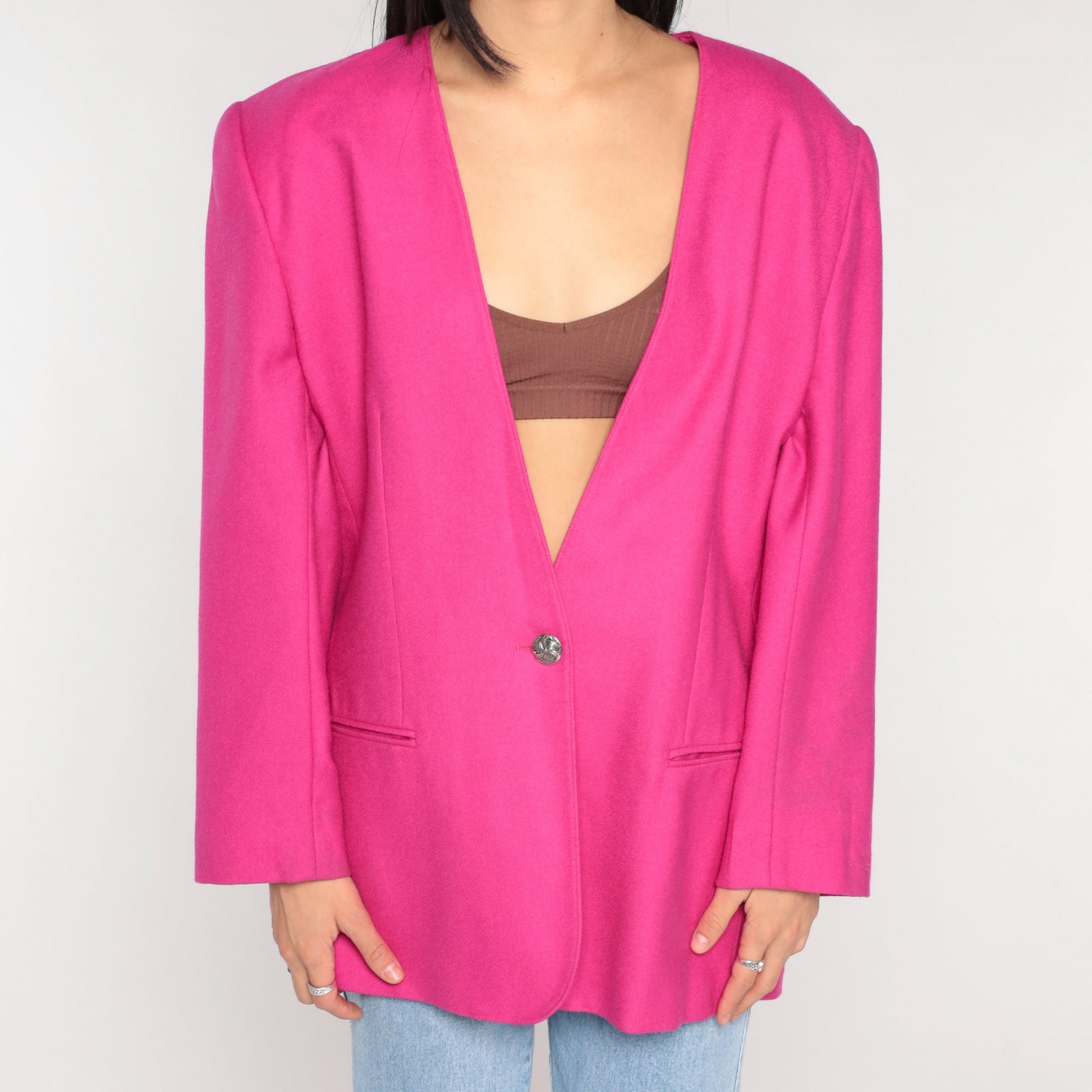 90s Georgio Sant Angelo Wool Blazer Fuchsia Pink Satin Lined Large L