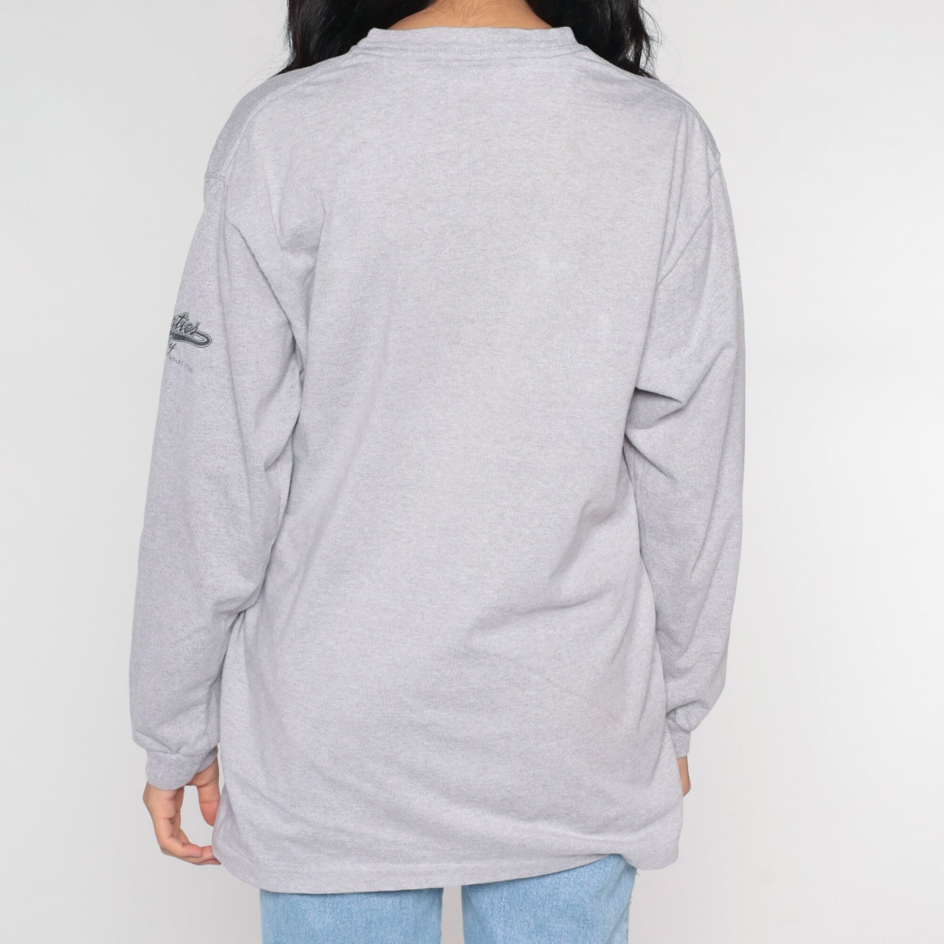 90s Northern Reflections Baseball Long Sleeve T-Shirt Grey Graphic Large