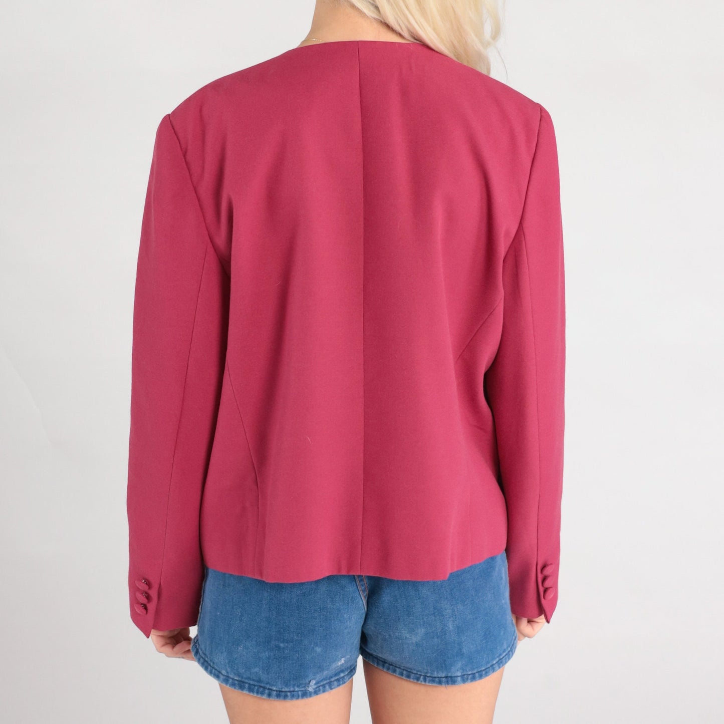 80s Raspberry Pink Scalloped Blazer Button-Up Jacket Women Large L