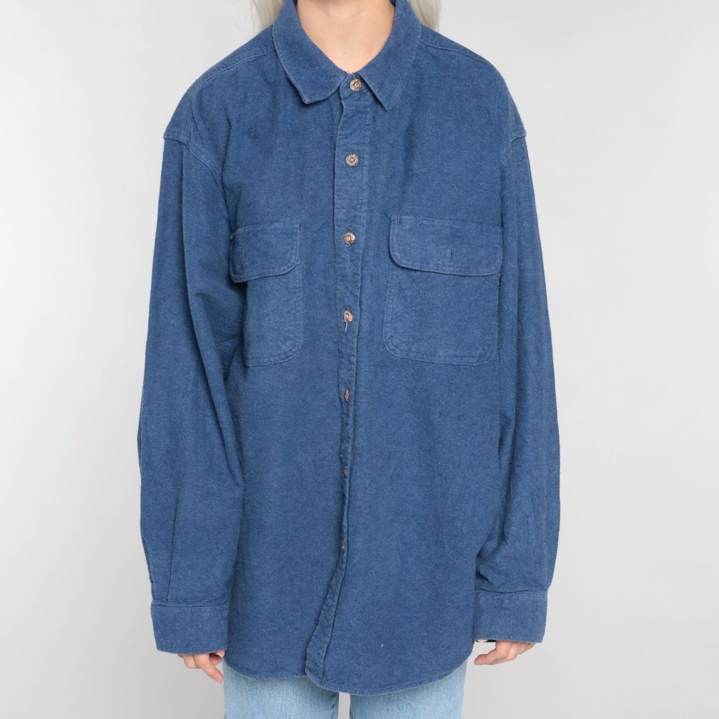 Y2K Blue Cotton Button-Up Shirt Long Sleeve Collared Oxford Men's Extra Large