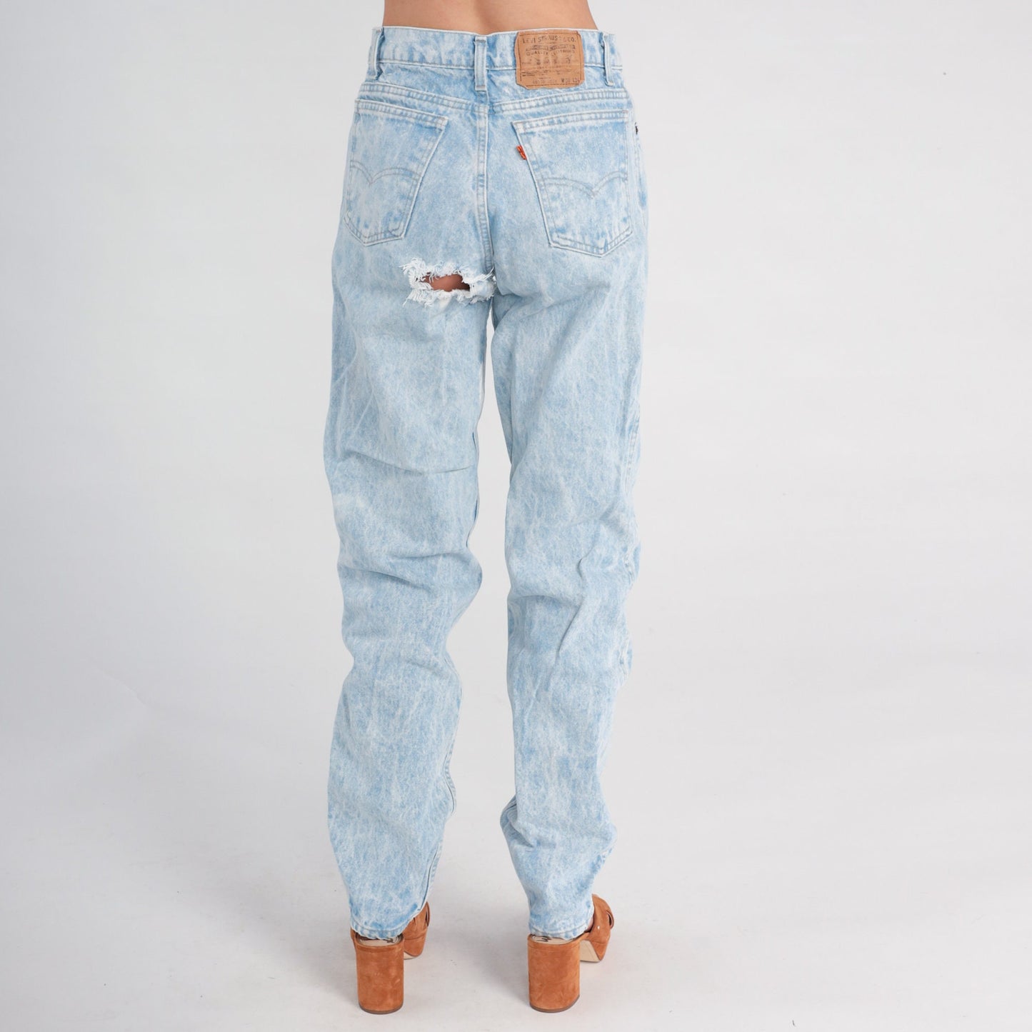 80s Levis 501 High Waist Straight Leg Jeans Distressed Acid Wash Denim 30x34