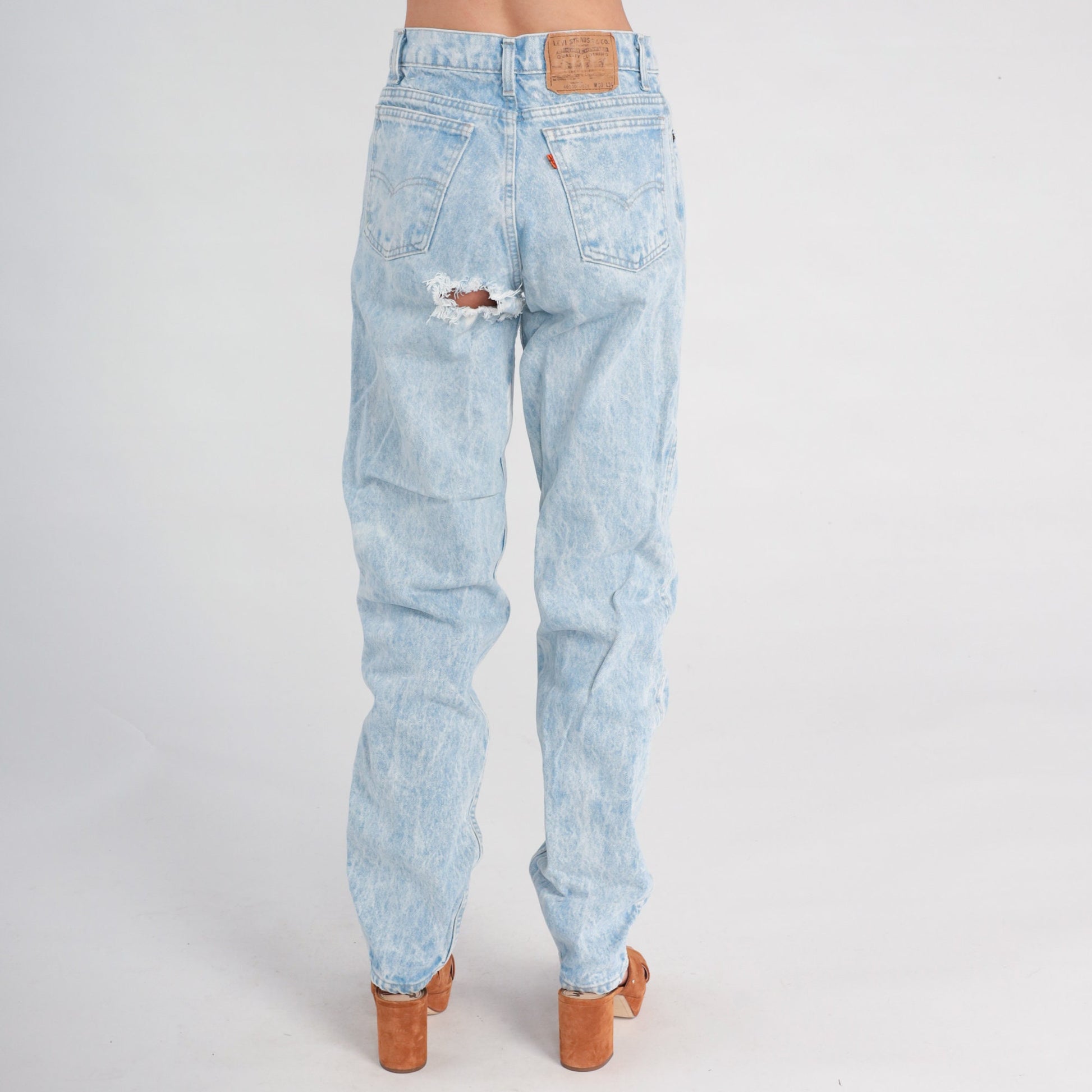 80s Levis 501 High Waist Straight Leg Jeans Distressed Acid Wash Denim 30x34