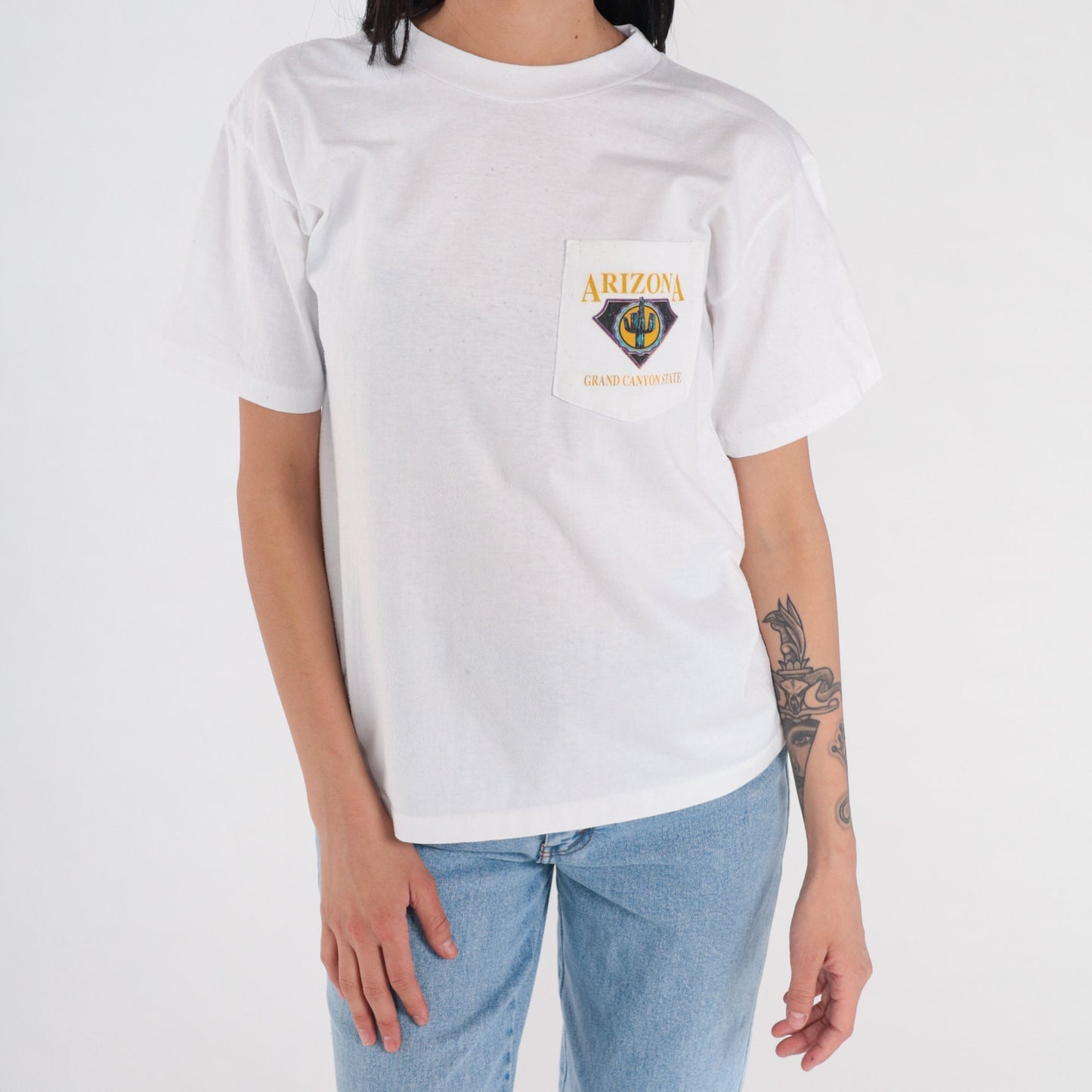 90s Arizona Grand Canyon State Graphic Pocket T-Shirt White Cotton Medium