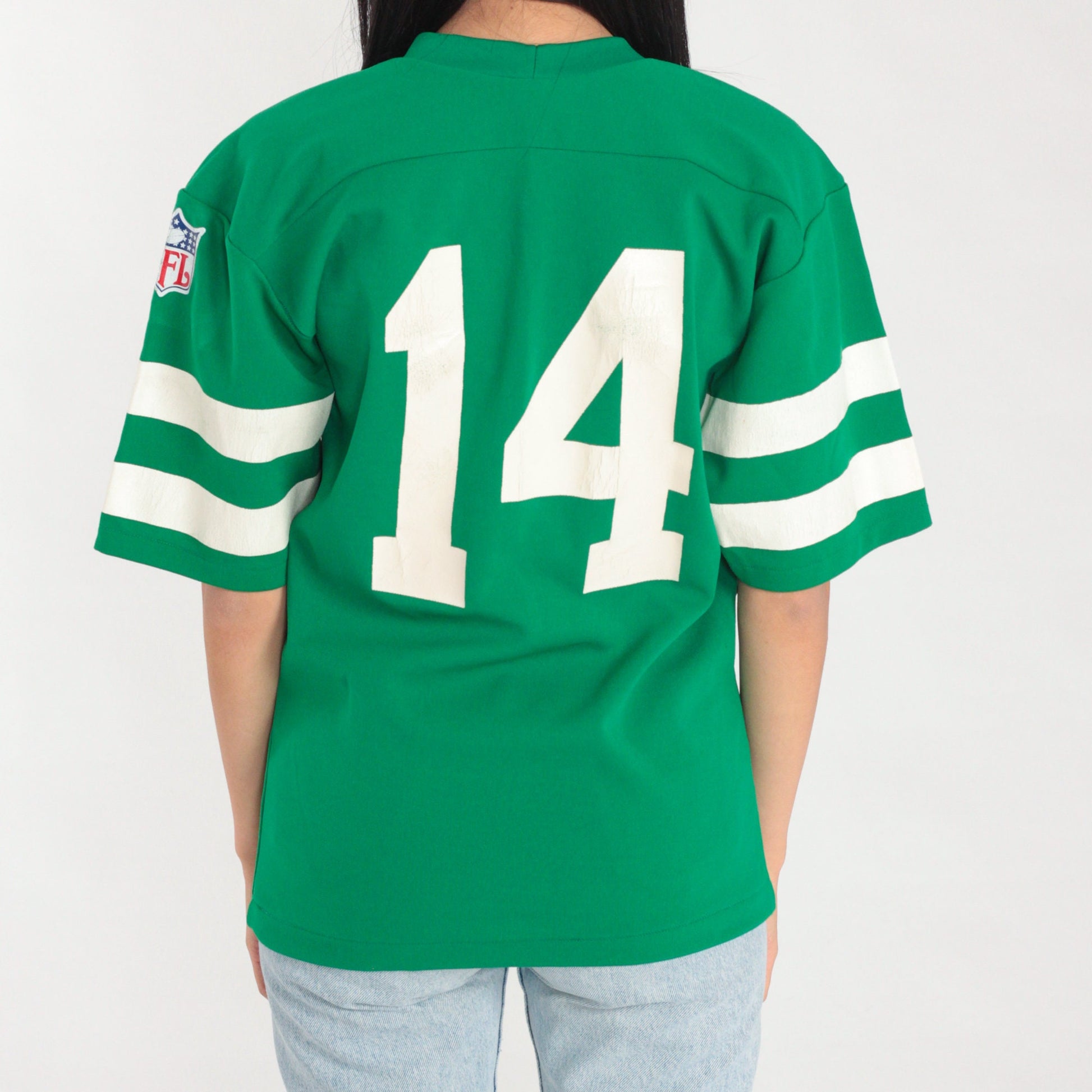 80s Rawlings Football Shirt Number 14 Green NFL Graphic Tee Small