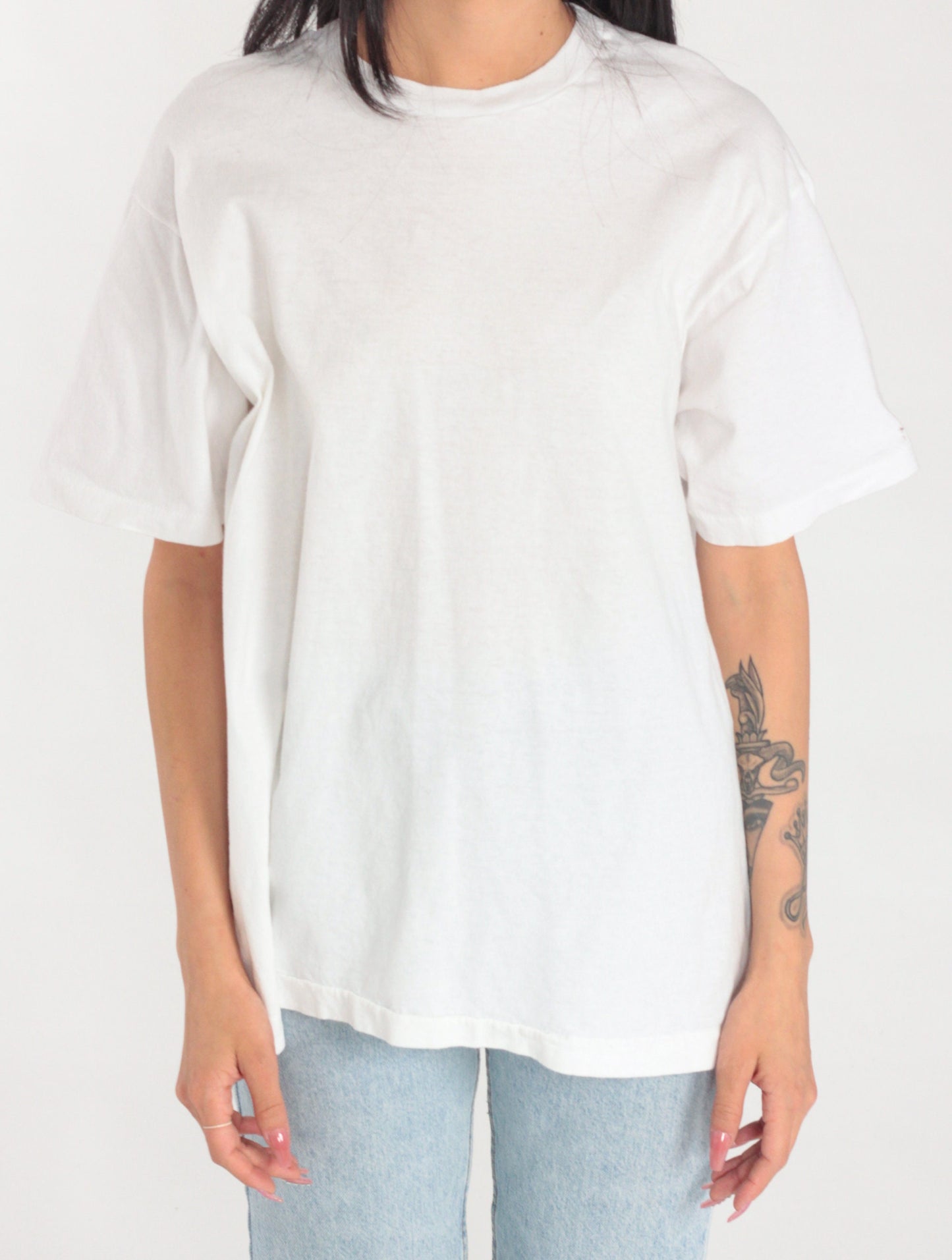 90s Plain White Crew Neck T-Shirt Single Stitch Vintage Large L