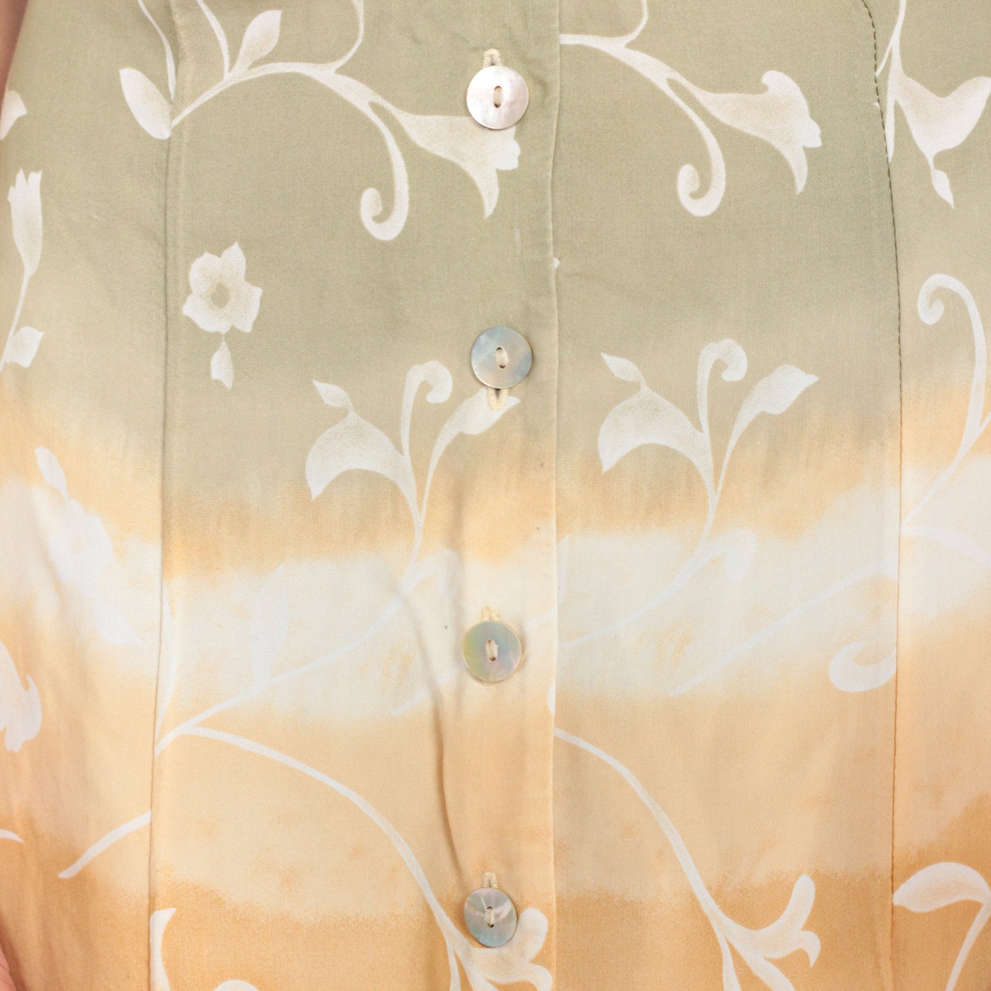 Y2K Tie-Dye Floral Maxi Shirtdress Sleeveless Button-Up Front Slit White Orange Green Medium