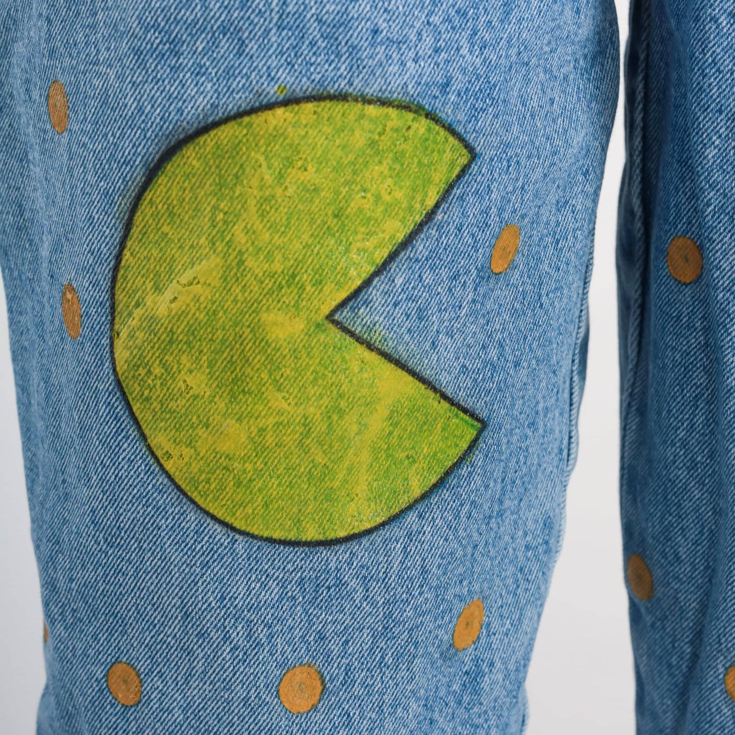 90s Pac-Man Hand Painted High Waist Tapered Jeans Blue Denim Small