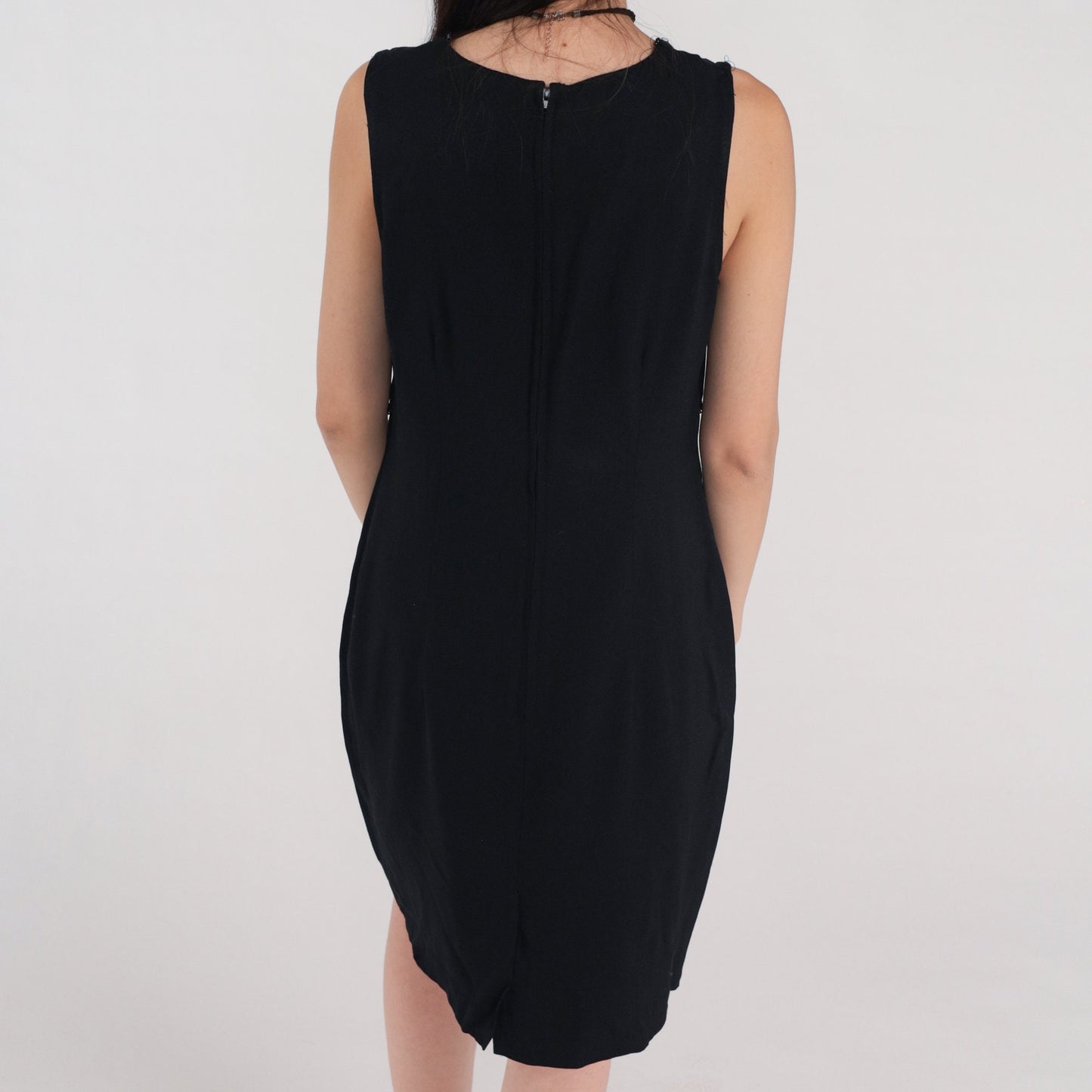 90s Black Mini Dress Beaded Sheath Sleeveless Rear Zip Medium 10