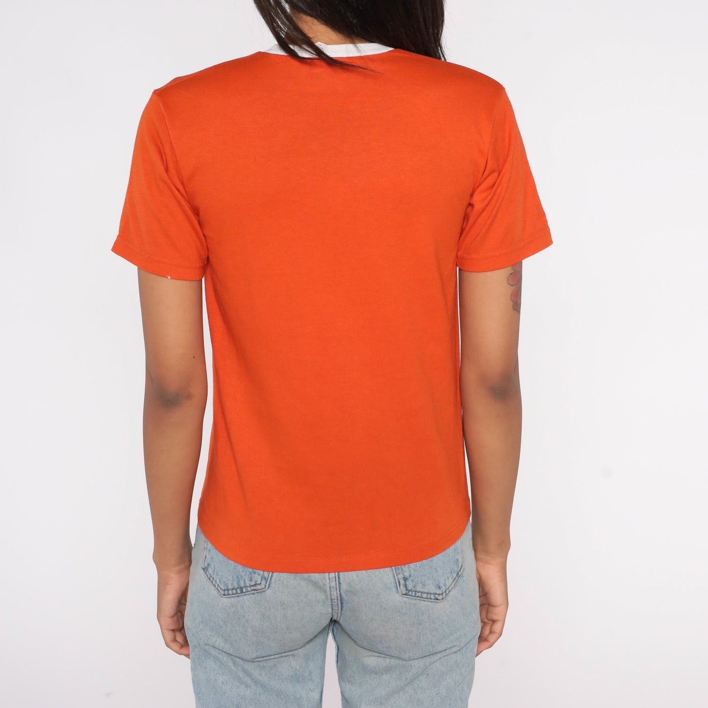 80s Tiger Cub Scout Ringer Tee Orange Graphic T-Shirt Small S