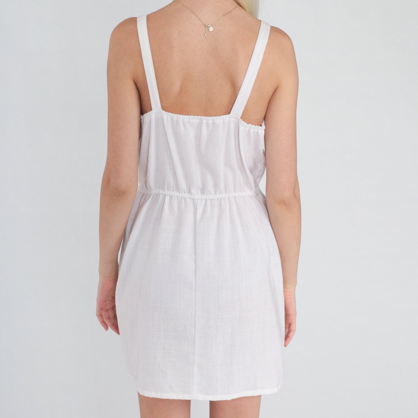 70s White Mini Dress Sleeveless High Waist Red Scalloped Embroidery Small
