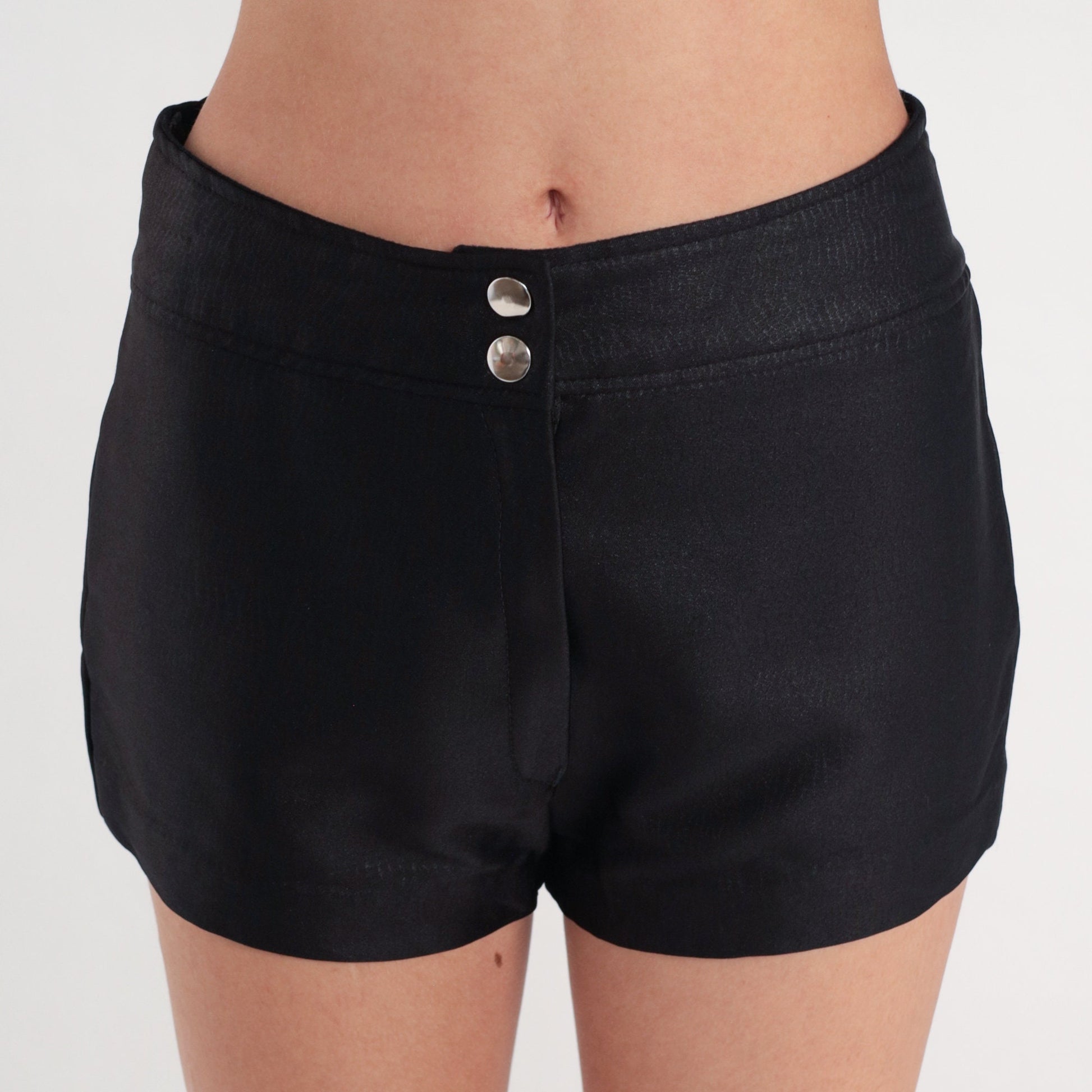 00s Black Snakeskin Pleather Hot Pants Shorts High Rise Y2K Medium 8