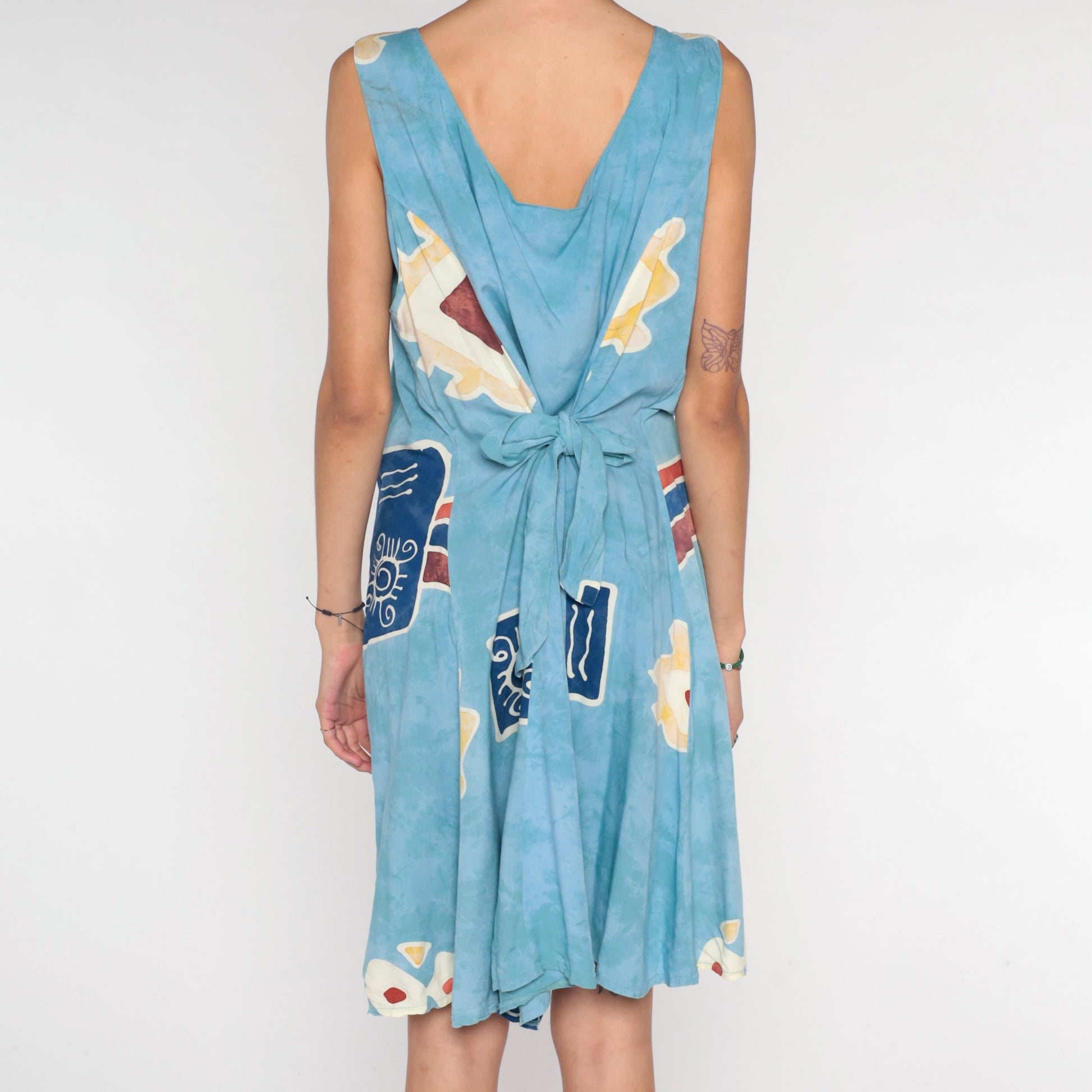 00s Blue Abstract Eye Print Mini Dress Sleeveless Button Front Extra Large XXL