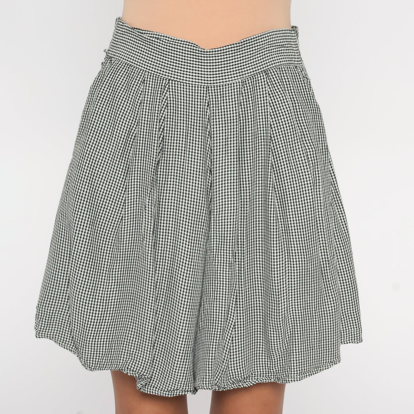 90s Black White Gingham Pleated Culottes High Waist Wide Leg Shorts Large