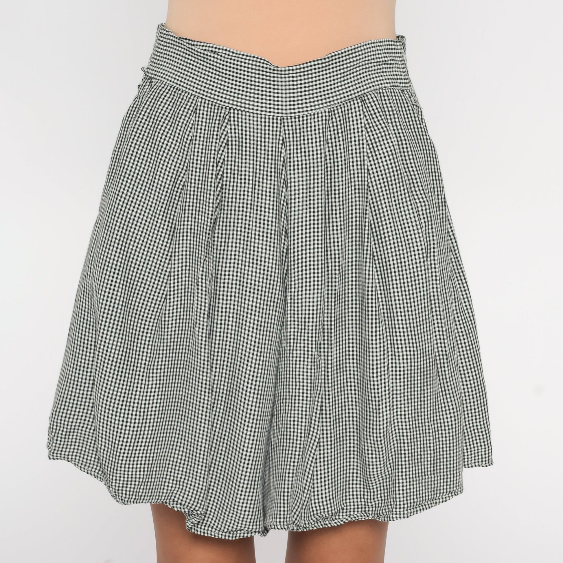 90s Black White Gingham Pleated Culottes High Waist Wide Leg Shorts Large