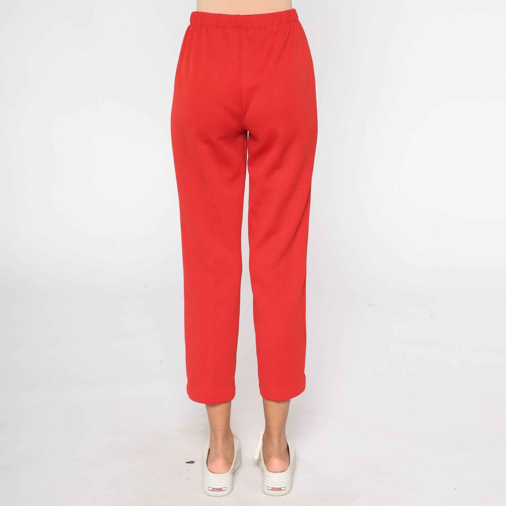 70s Red Straight Leg Pull-On Trousers Elastic Waist Extra Small