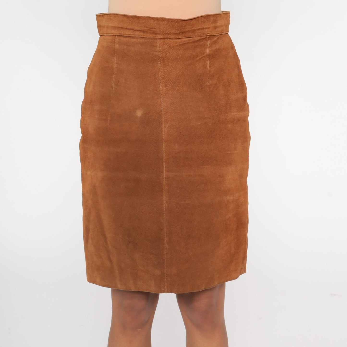 90s Brown Suede Mini Skirt High Waist Pencil Cut Rear Zipper Small