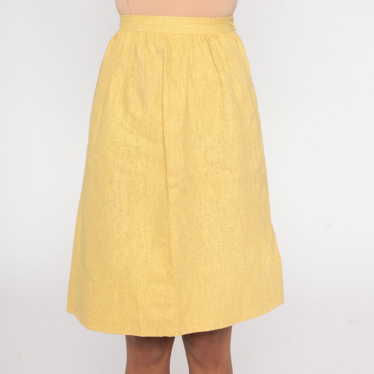 60s Yellow Pencil Skirt High Waisted Mini Linen XXS