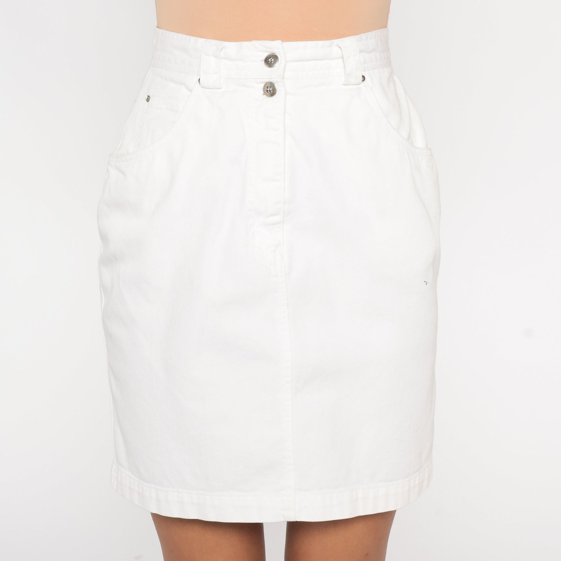 90s White Denim Mini Skirt Floral Embroidered Cutwork High Waist Extra Small