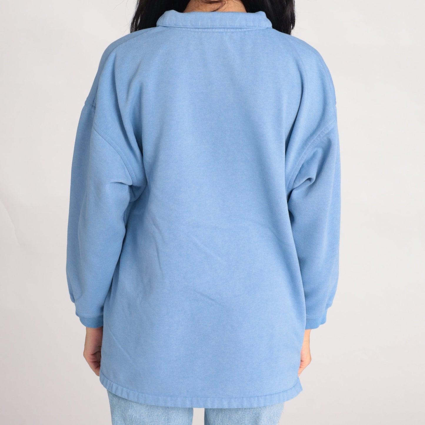 90s Cornflower Blue Sweatshirt Drawstring Neckline Polo Pullover Medium