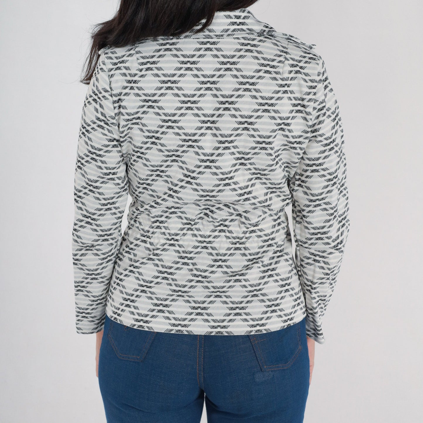 70s Checkered Tie Front Blazer White Black Striped Plaid Jacket Small