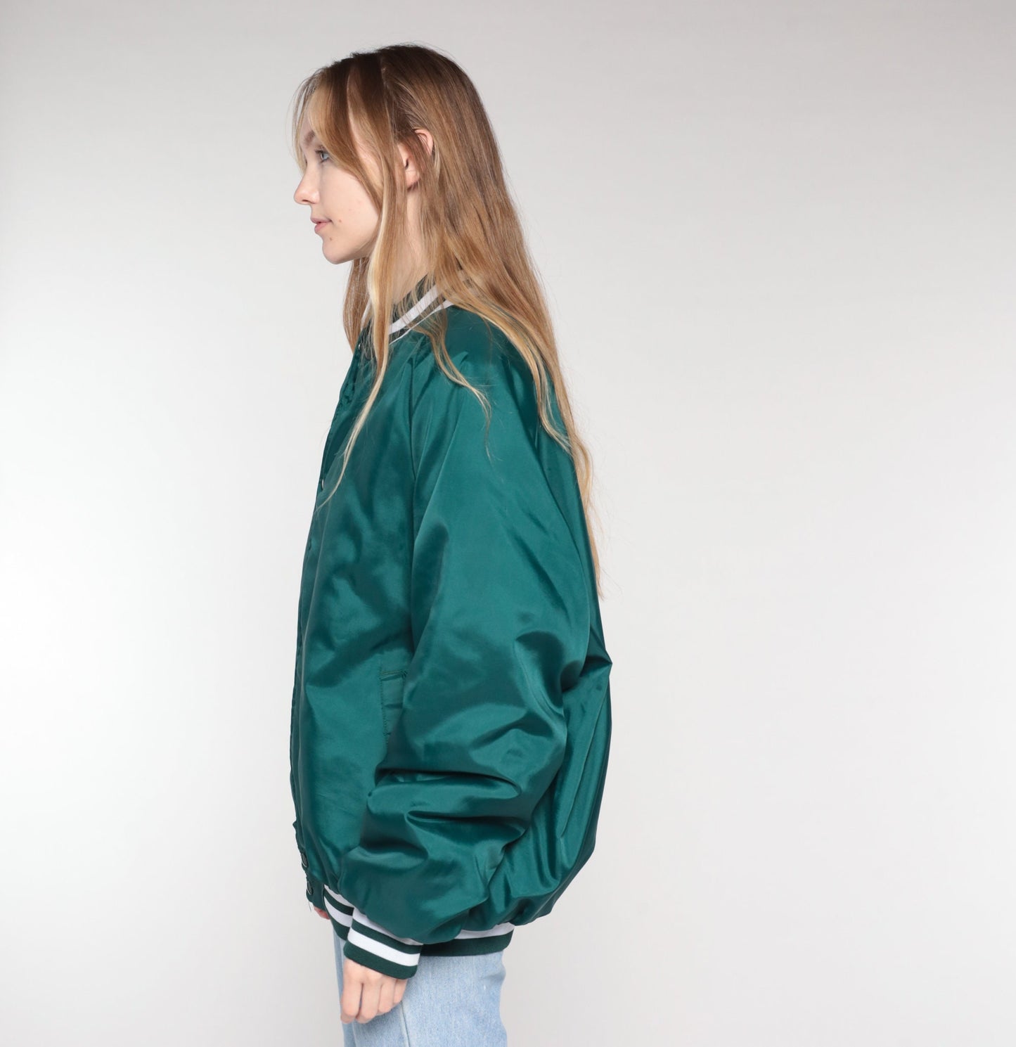 80s Pinelle's Bowlero Lanes Bomber Jacket Green Quilted Snap Coat Extra Large XL