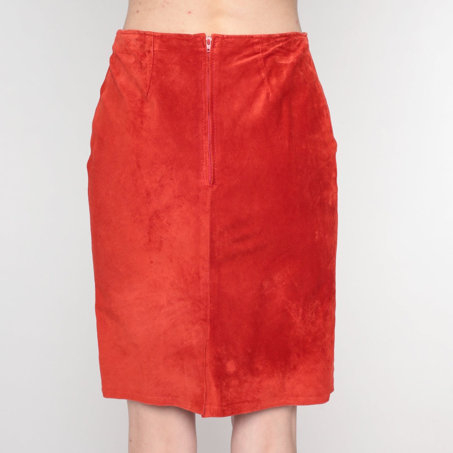 90s Rust Orange Suede Mini Skirt High Waist Pencil Cut Extra Small