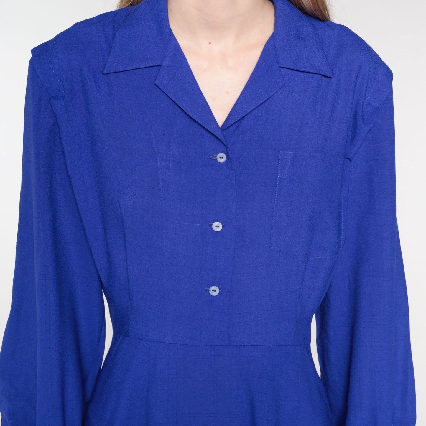 90s Deep Purple Button-Up Midi Dress High Waist Long Sleeve Medium M