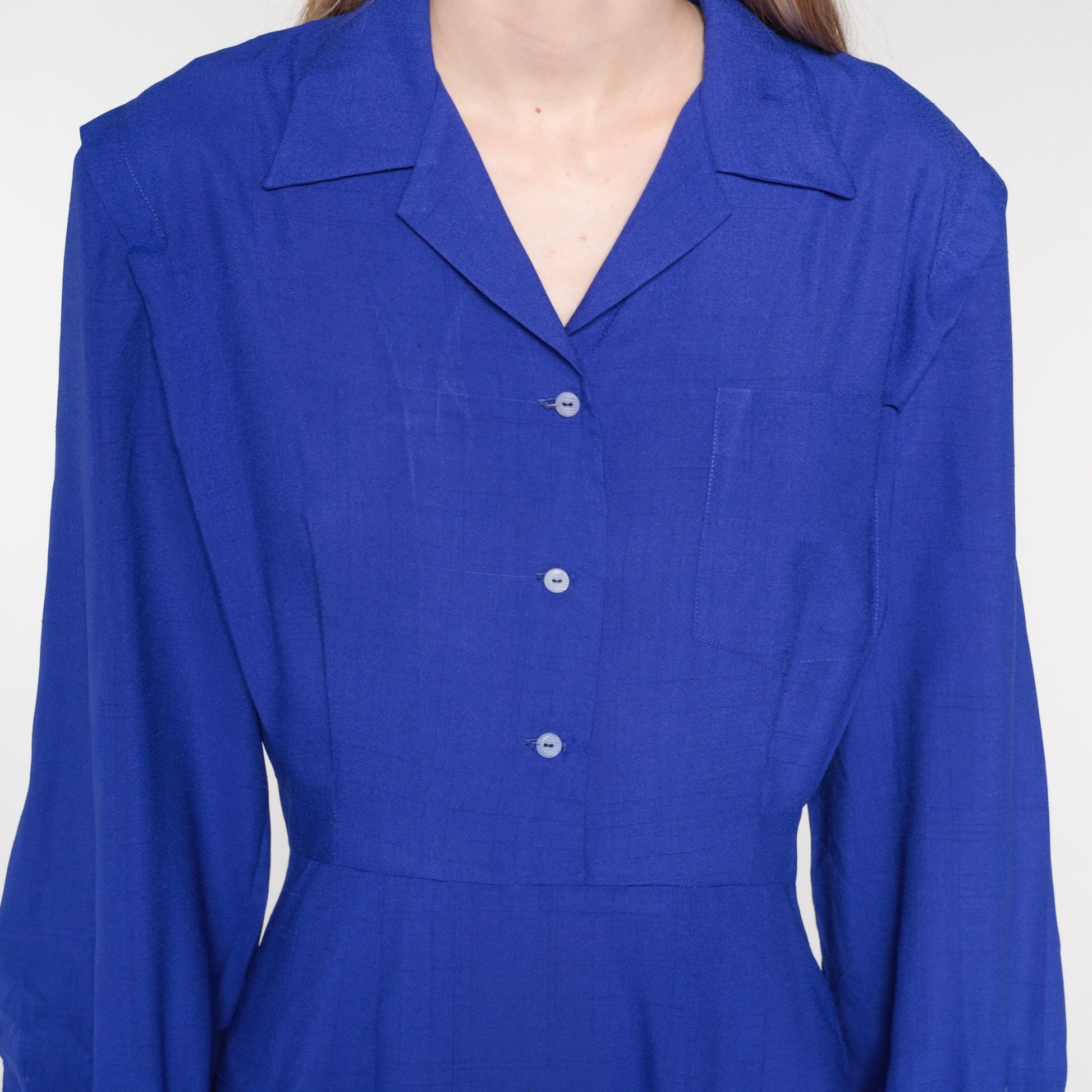90s Deep Purple Button-Up Midi Dress High Waist Long Sleeve Medium M