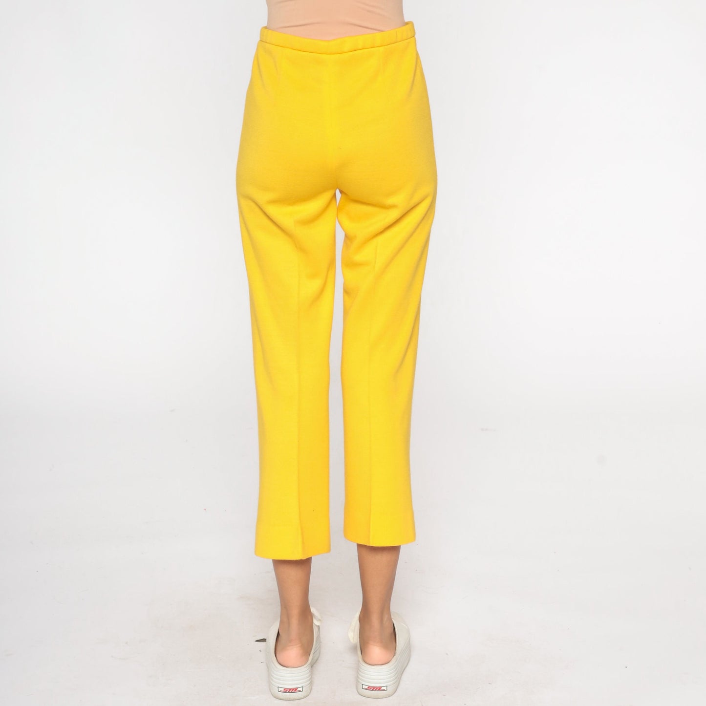 70s Bright Yellow High-Rise Straight Leg Trousers Ankle Length Small